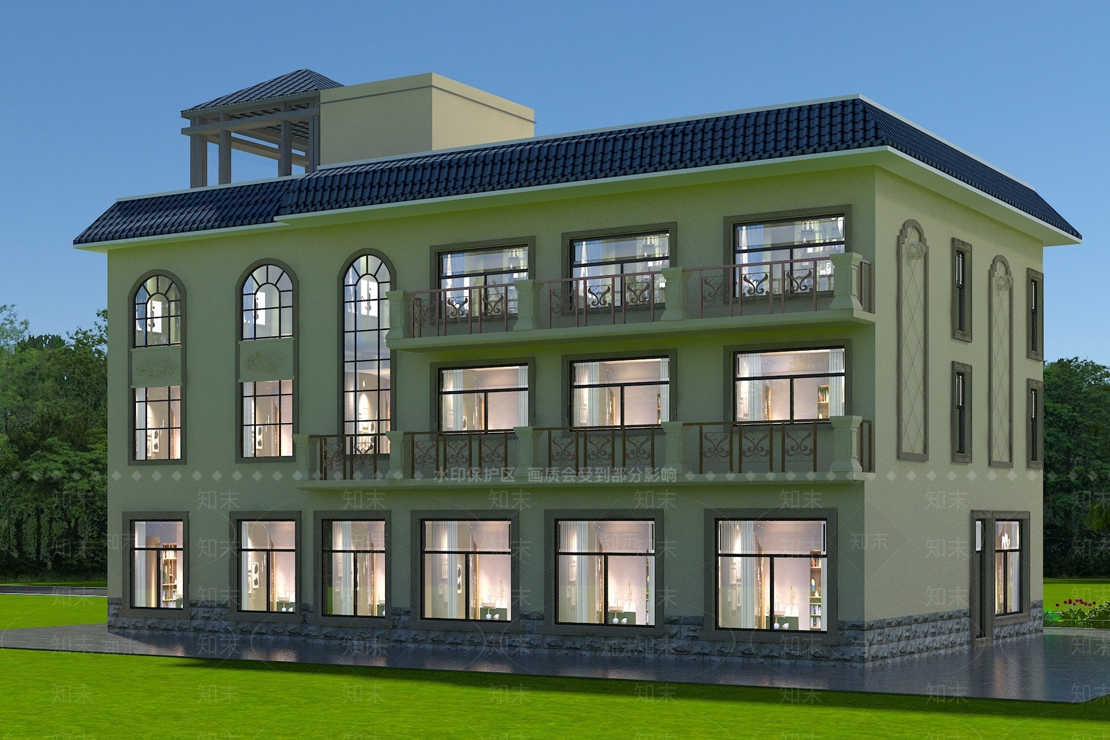 欧式独栋别墅3D模型下载【ID:1227601910】