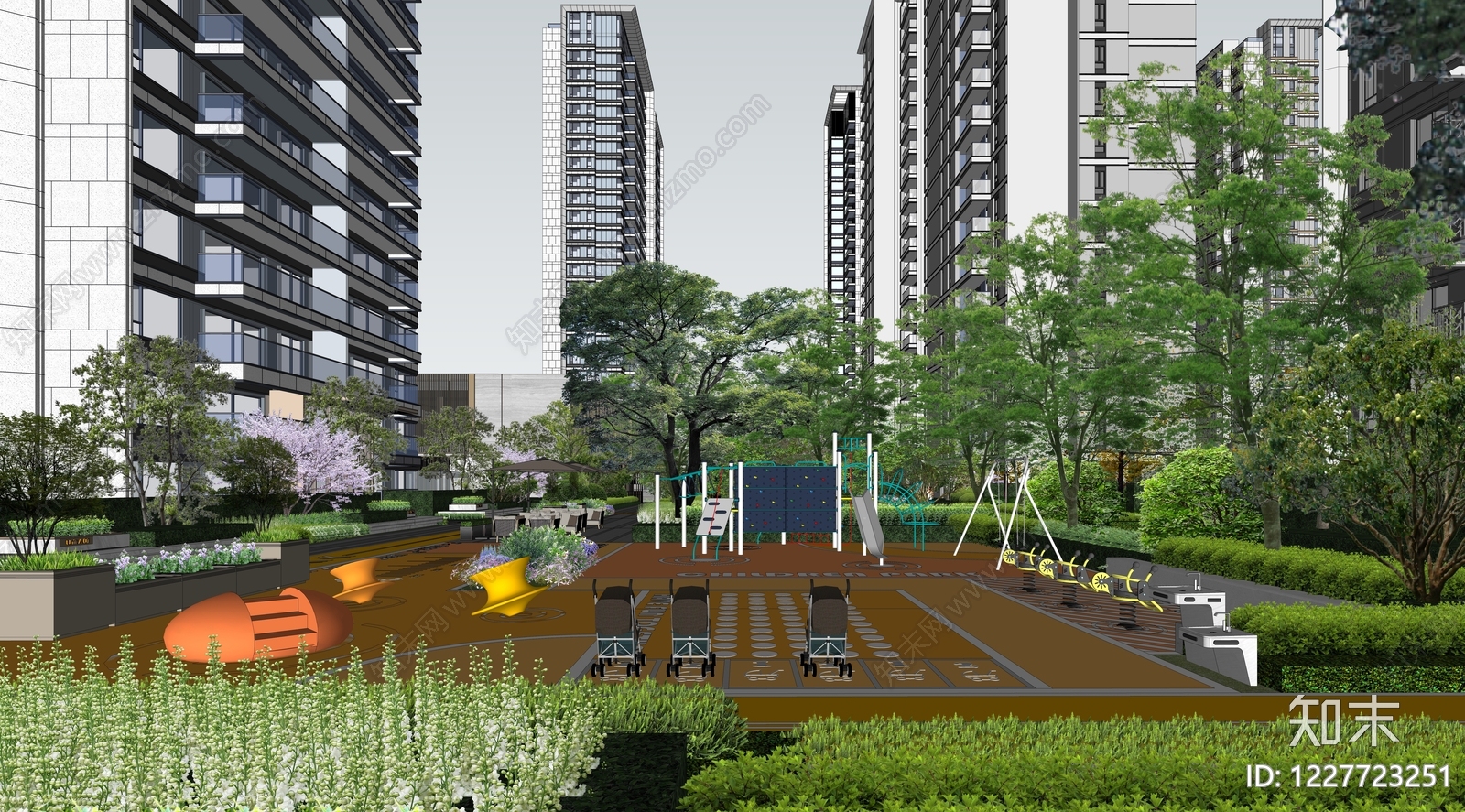 现代小区景观SU模型下载【ID:1227723251】
