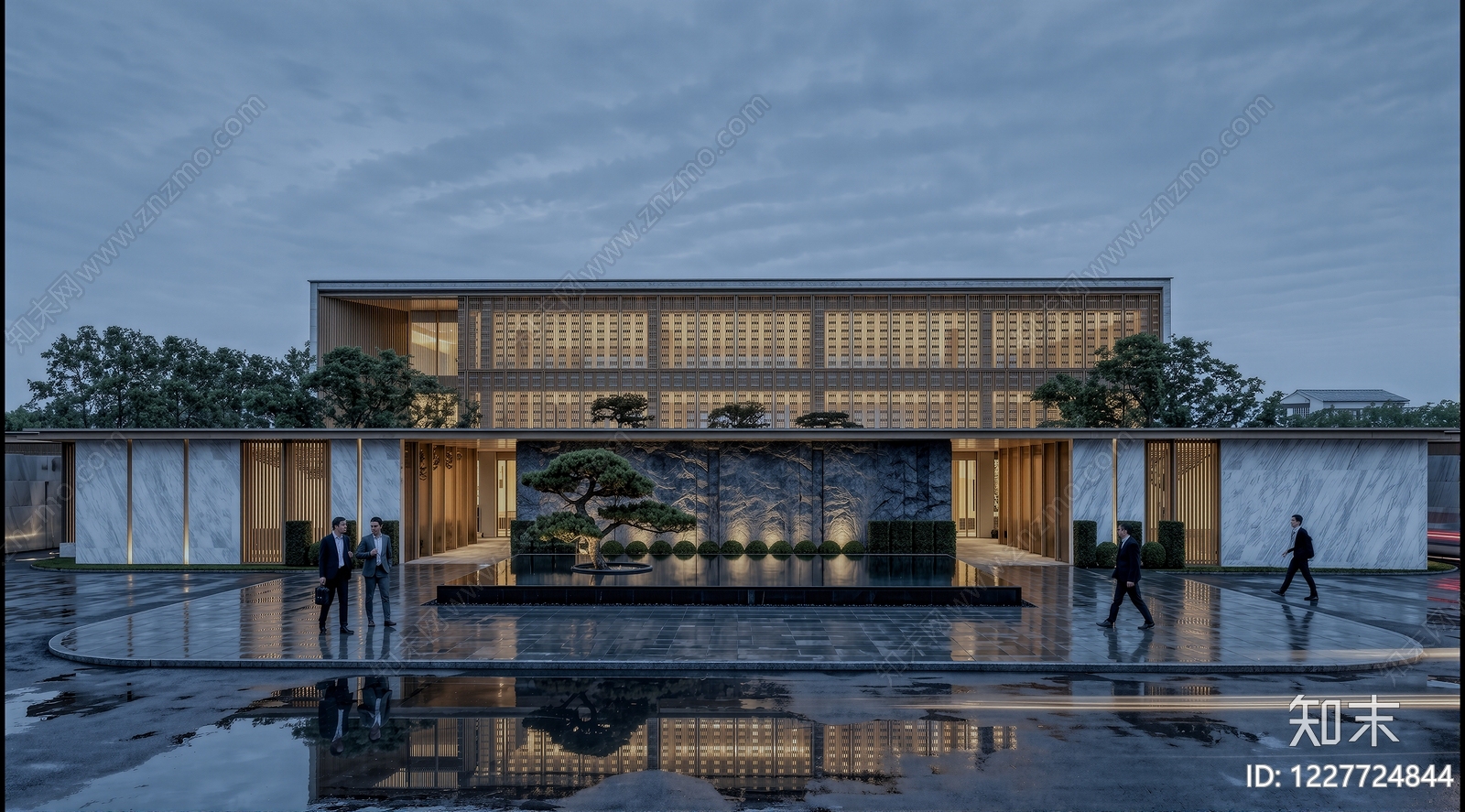 新中式景观售楼处建筑SU模型下载【ID:1227724844】