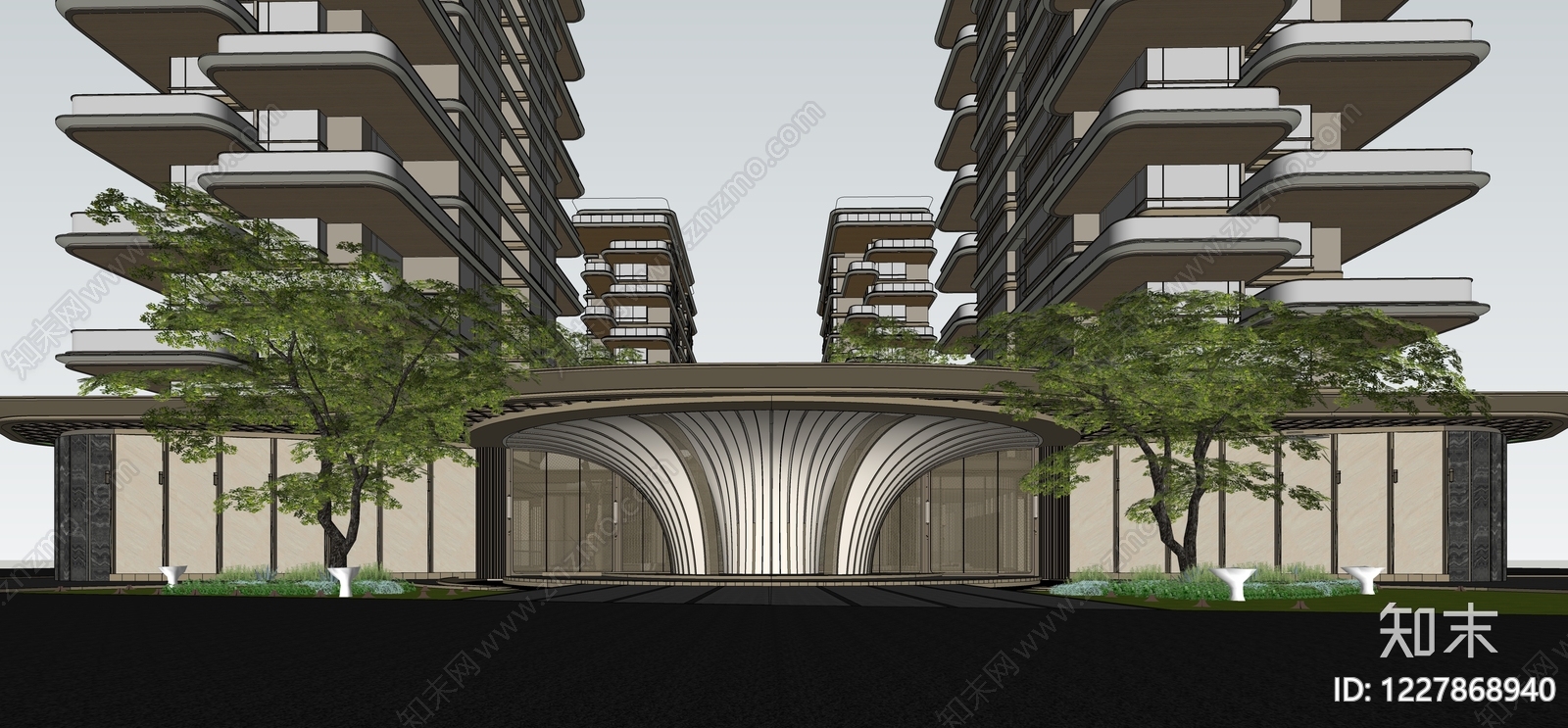 新中式小区建筑SU模型下载【ID:1227868940】