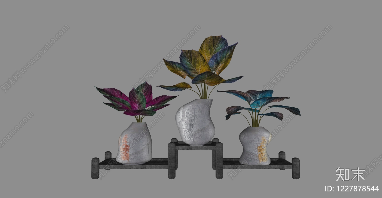 侘寂绿植摆件SU模型草图