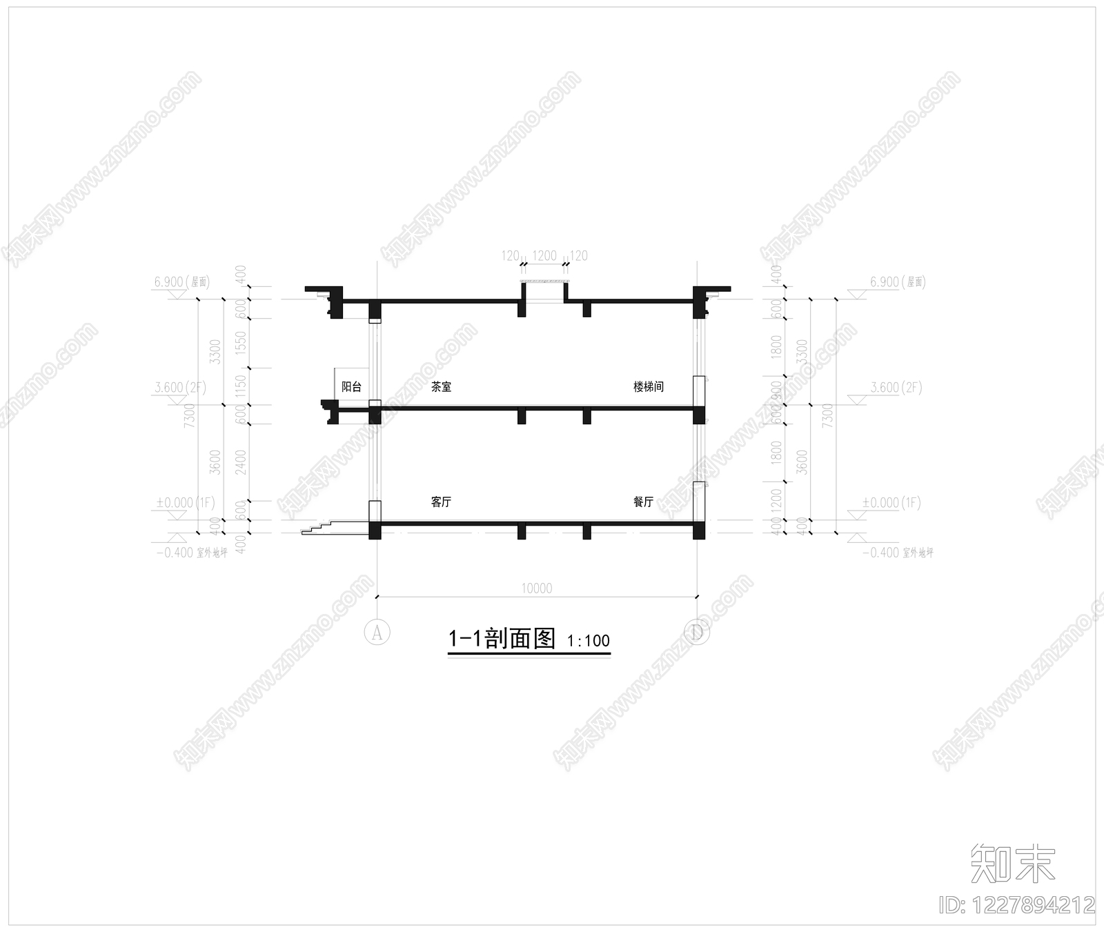 别墅建筑cad施工图下载【ID:1227894212】