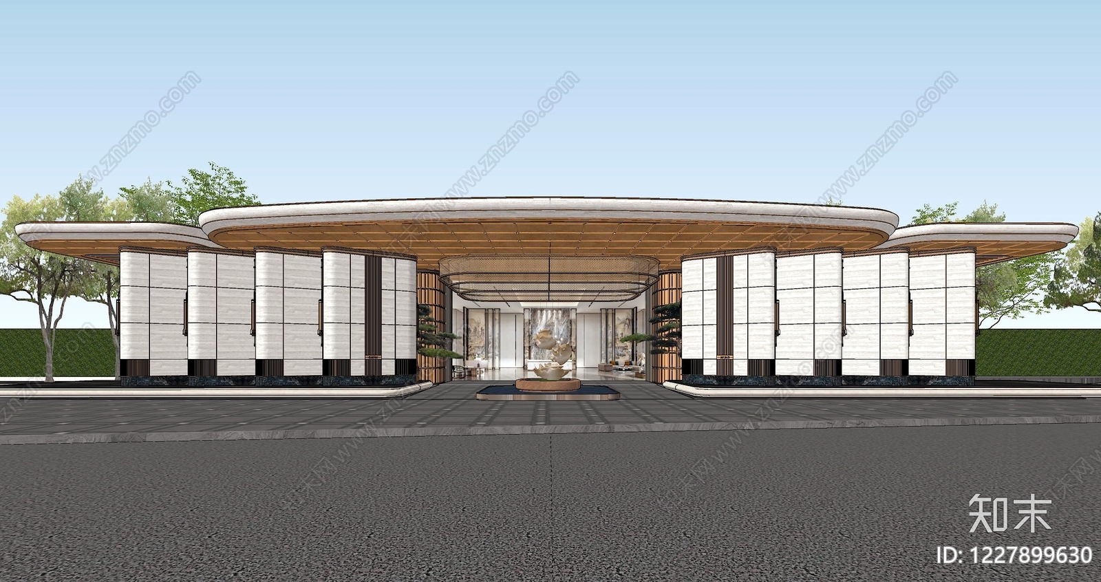 新中式售楼处建筑SU模型下载【ID:1227899630】