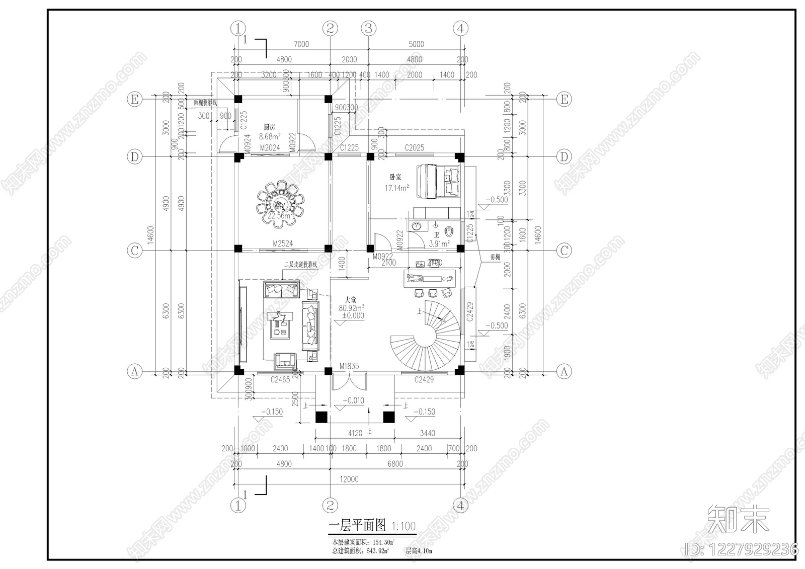 别墅建筑cad施工图下载【ID:1227929236】