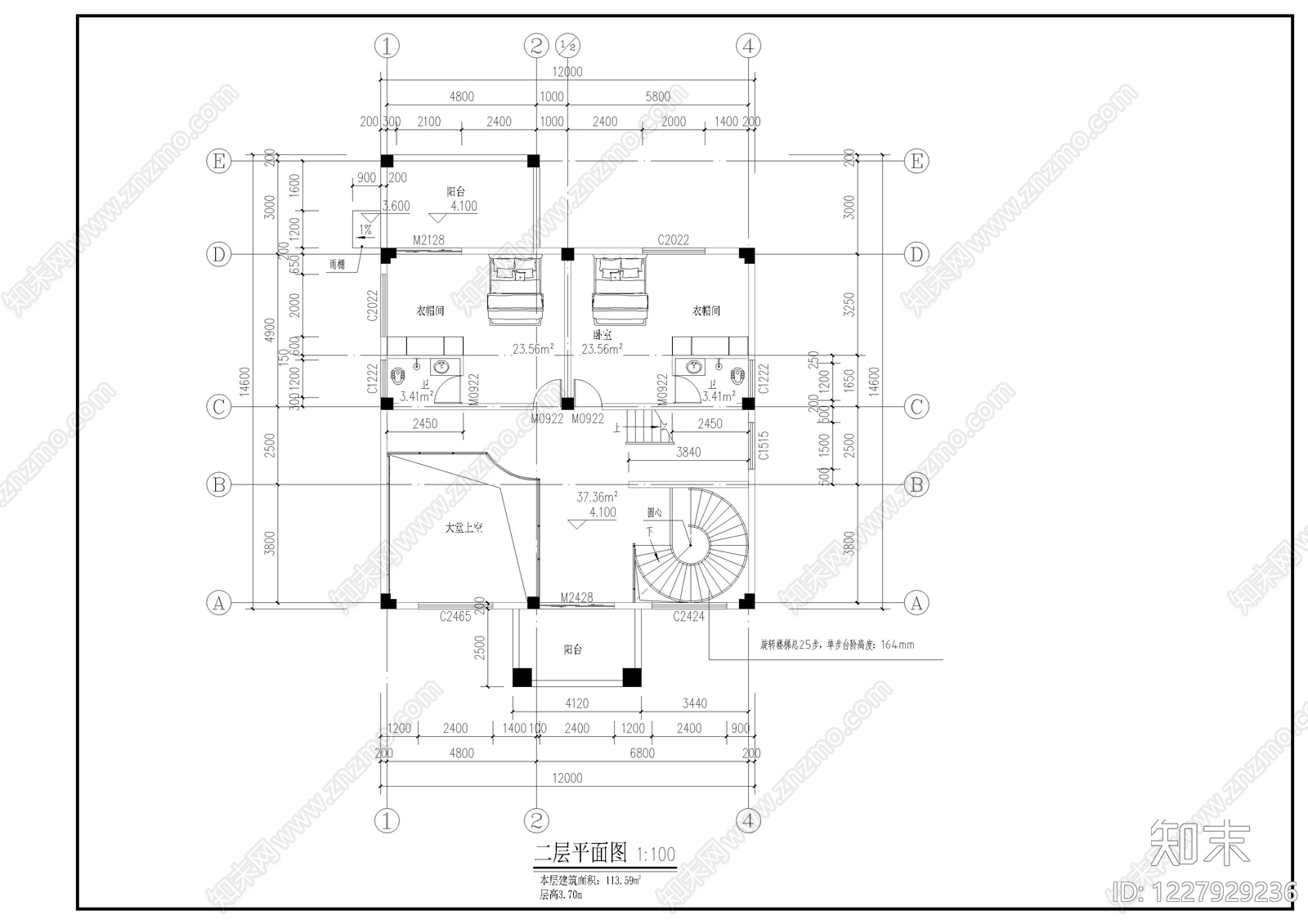 别墅建筑cad施工图下载【ID:1227929236】