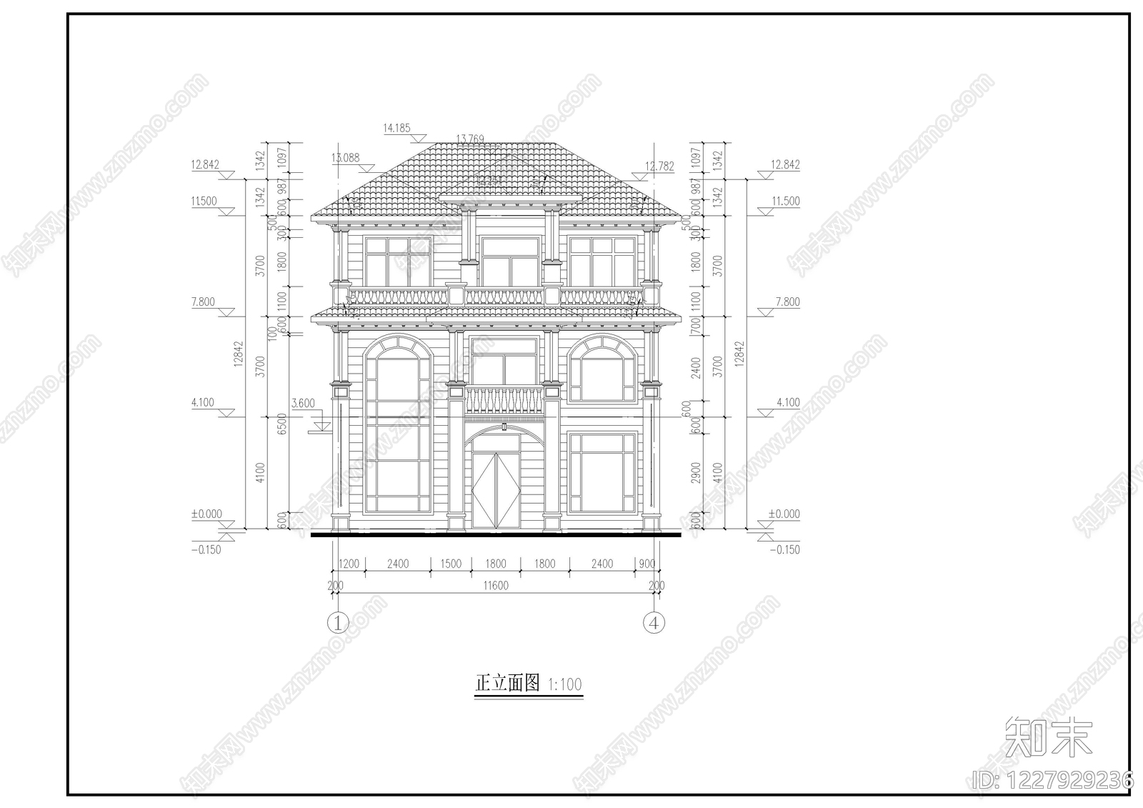 别墅建筑cad施工图下载【ID:1227929236】