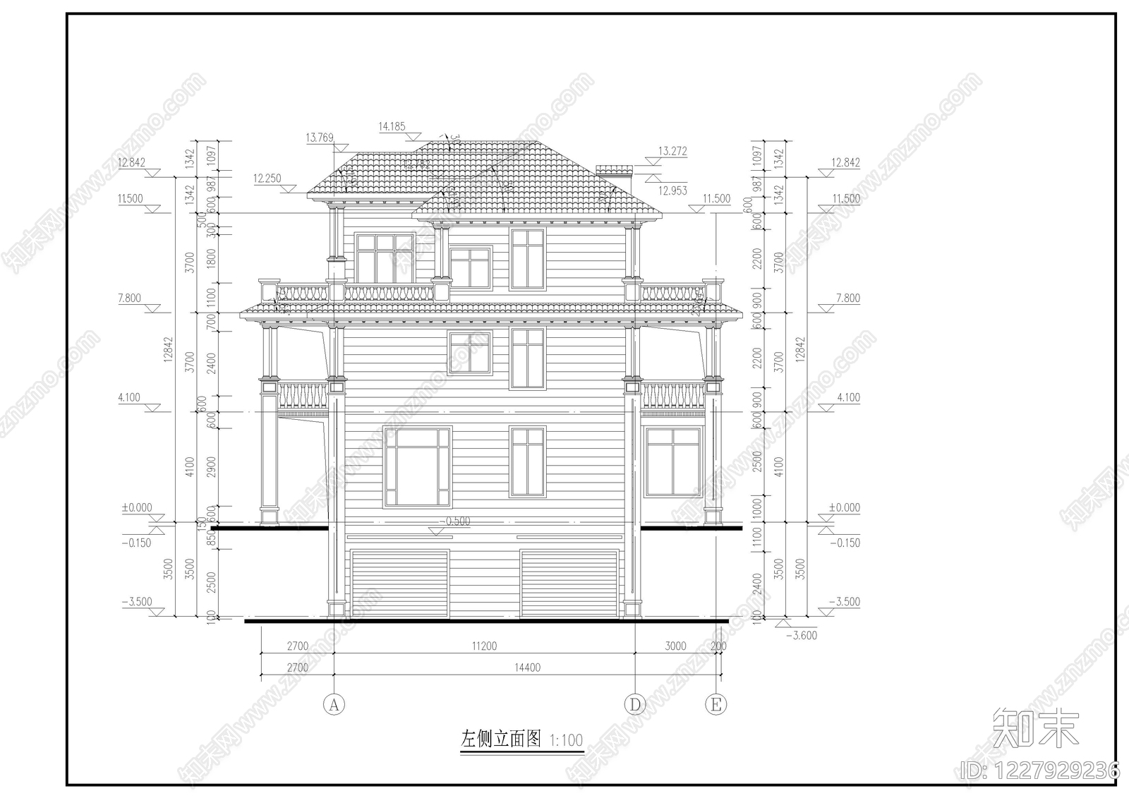 别墅建筑cad施工图下载【ID:1227929236】