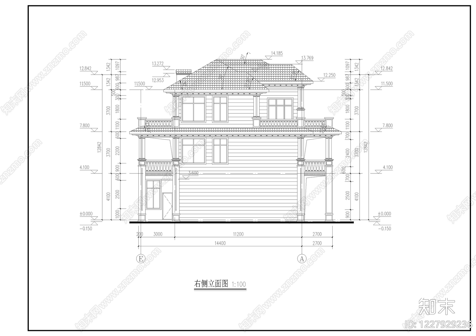 别墅建筑cad施工图下载【ID:1227929236】