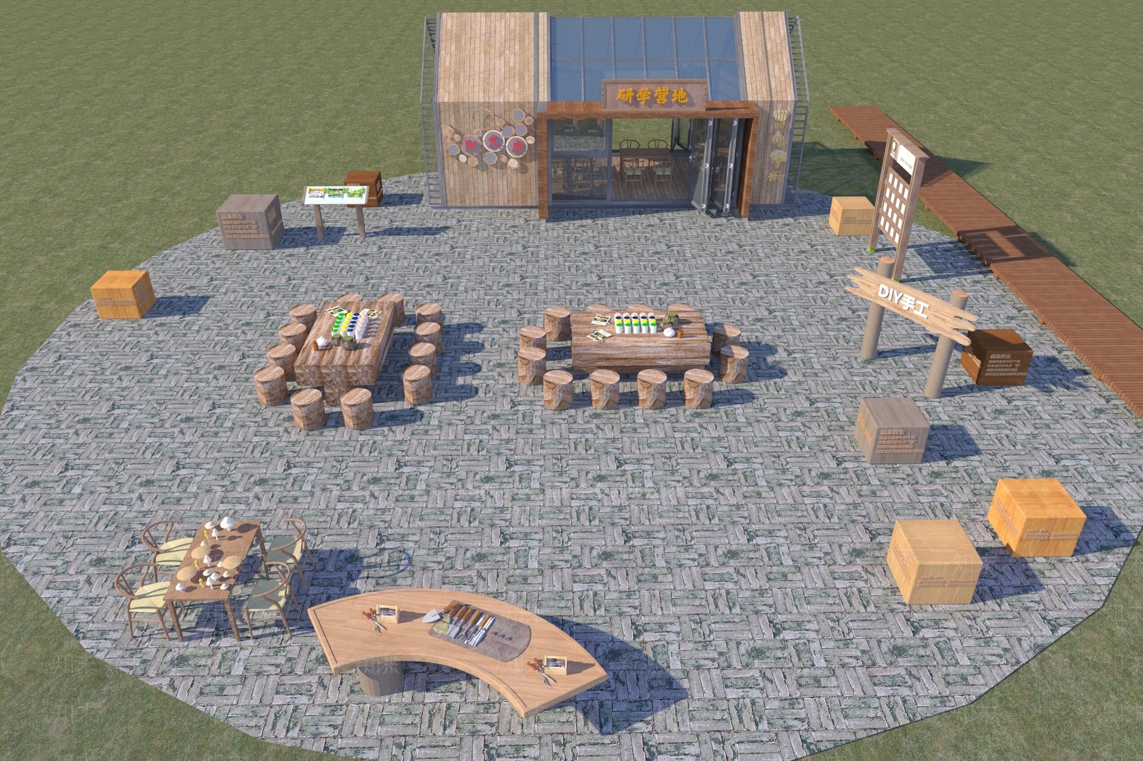 原木风房车营地3D模型渲染效果图