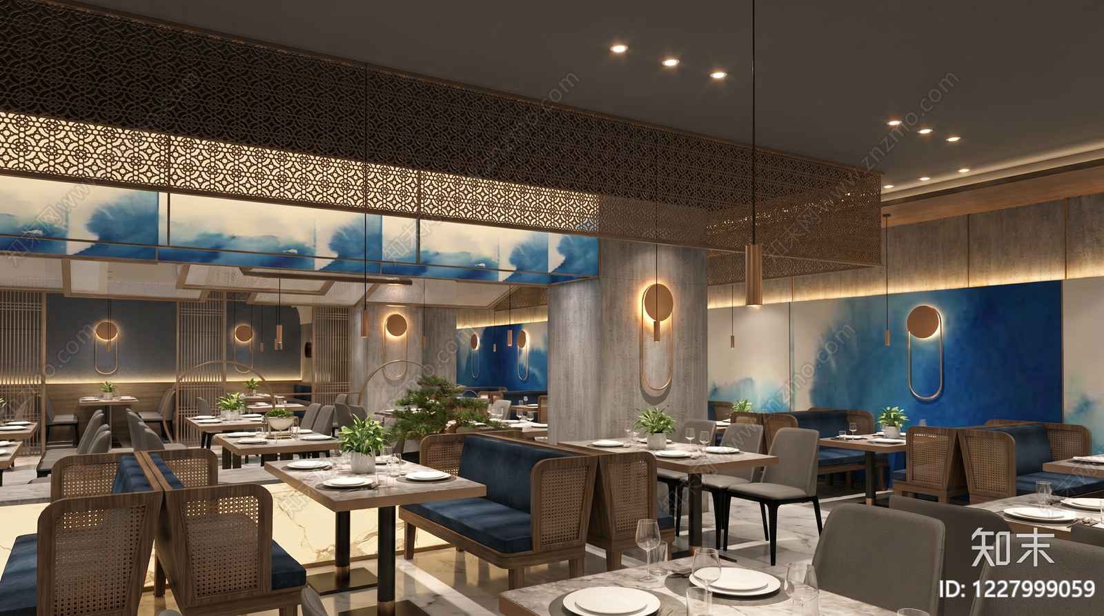 新中式中餐厅SU模型下载【ID:1227999059】