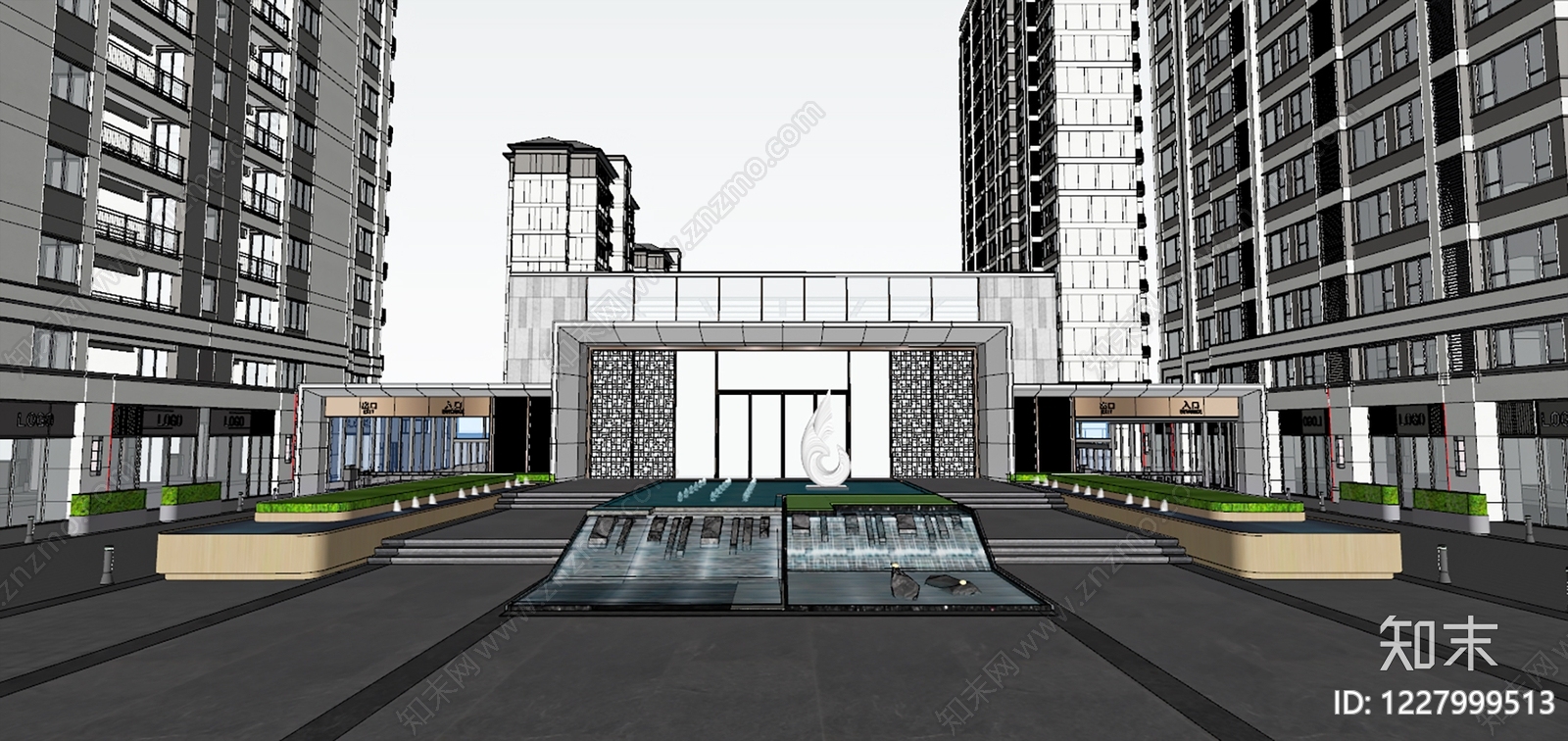 现代主义小区建筑SU模型下载【ID:1227999513】