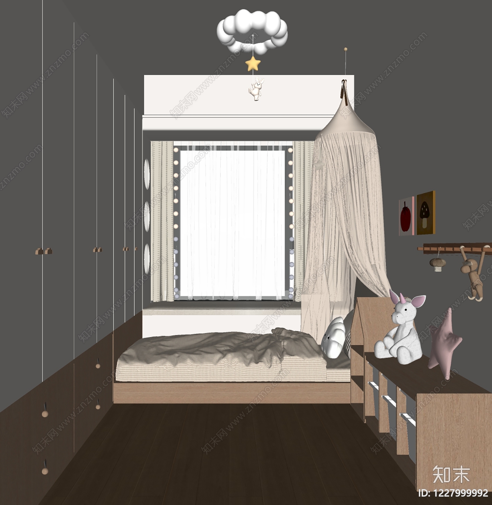 奶油风通用儿童房SU模型下载【ID:1227999992】