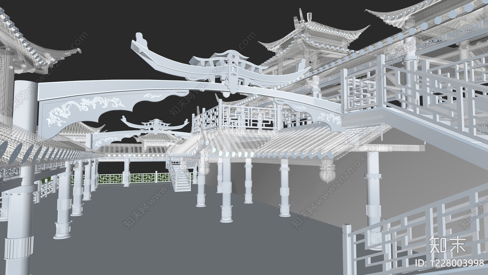 中式古建古建筑SU模型下载【ID:1228003998】