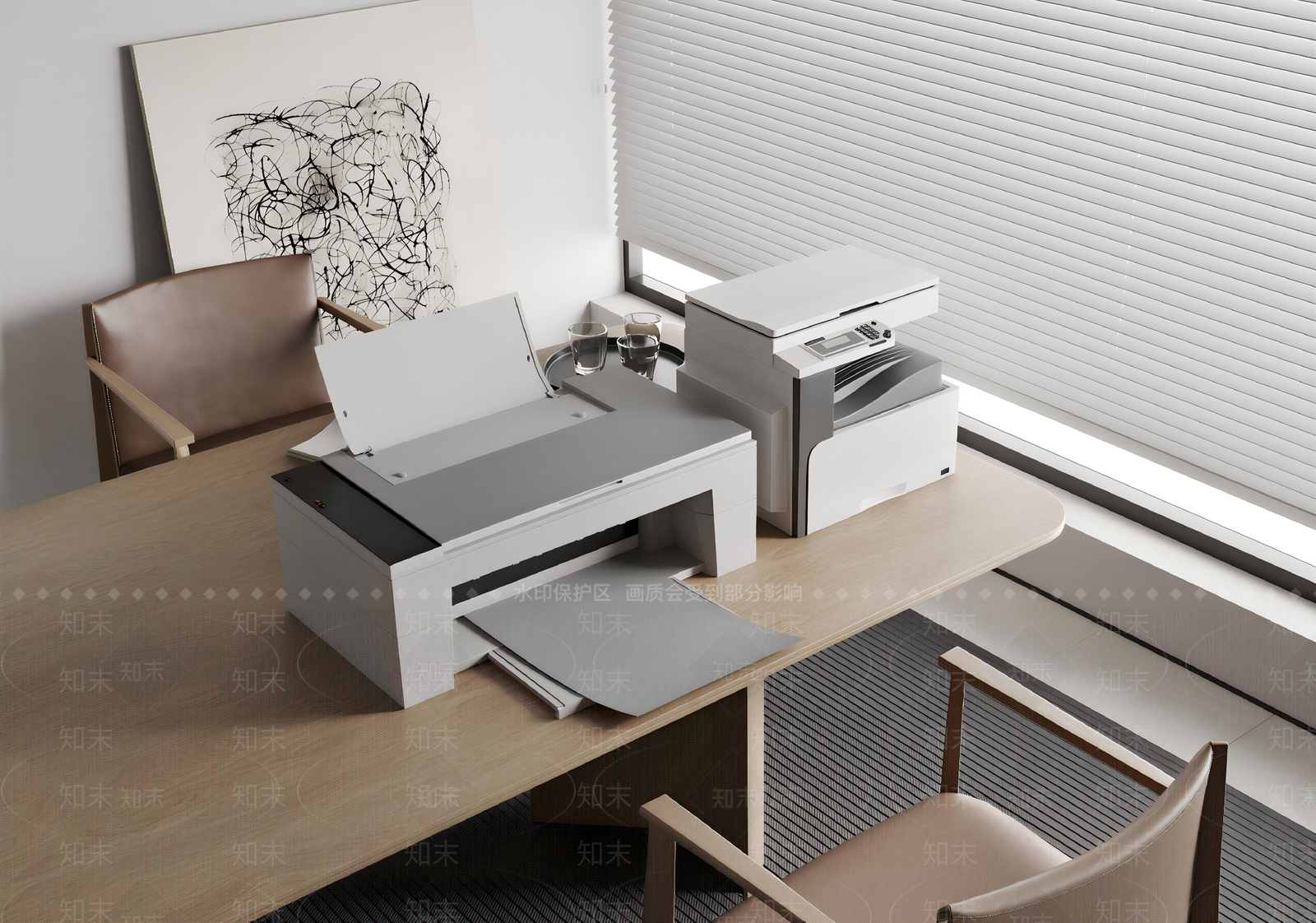现代简约打印机3D模型渲染效果图