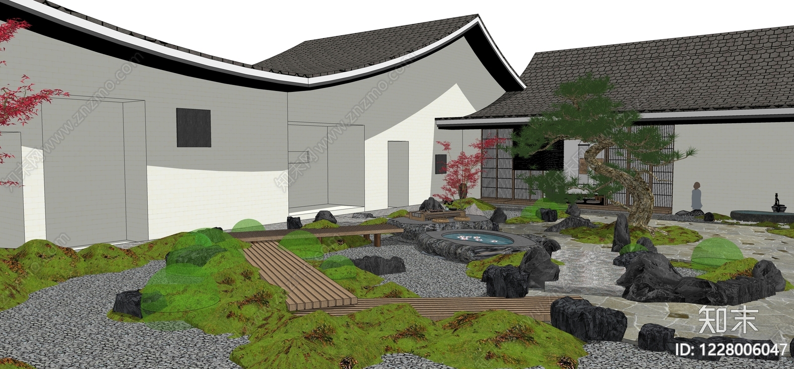 日式别墅庭院SU模型下载【ID:1228006047】