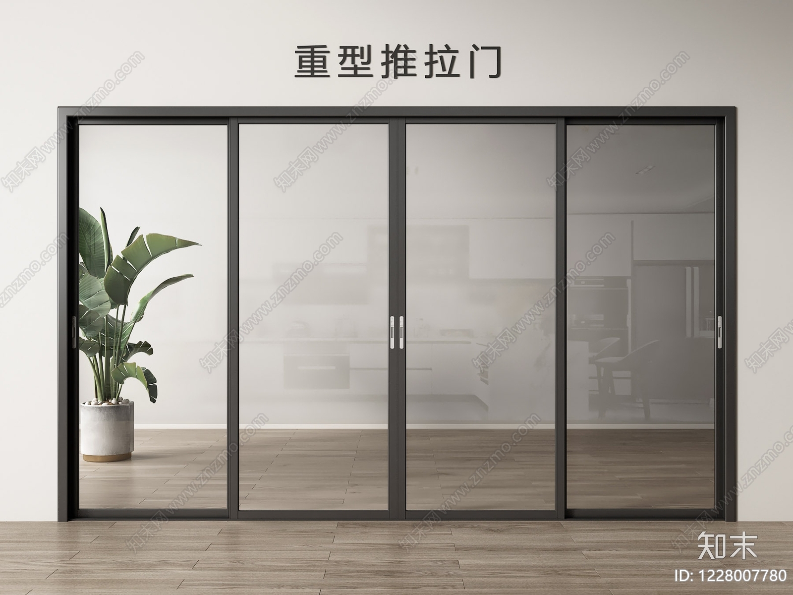 极简推拉门SU模型草图