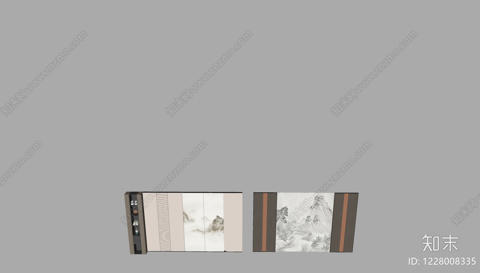 新中式背景墙SU模型下载【ID:1228008335】