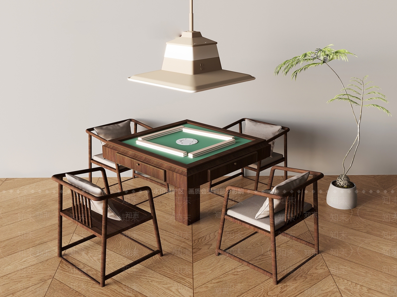新中式麻将桌3D模型下载【ID:1228008541】