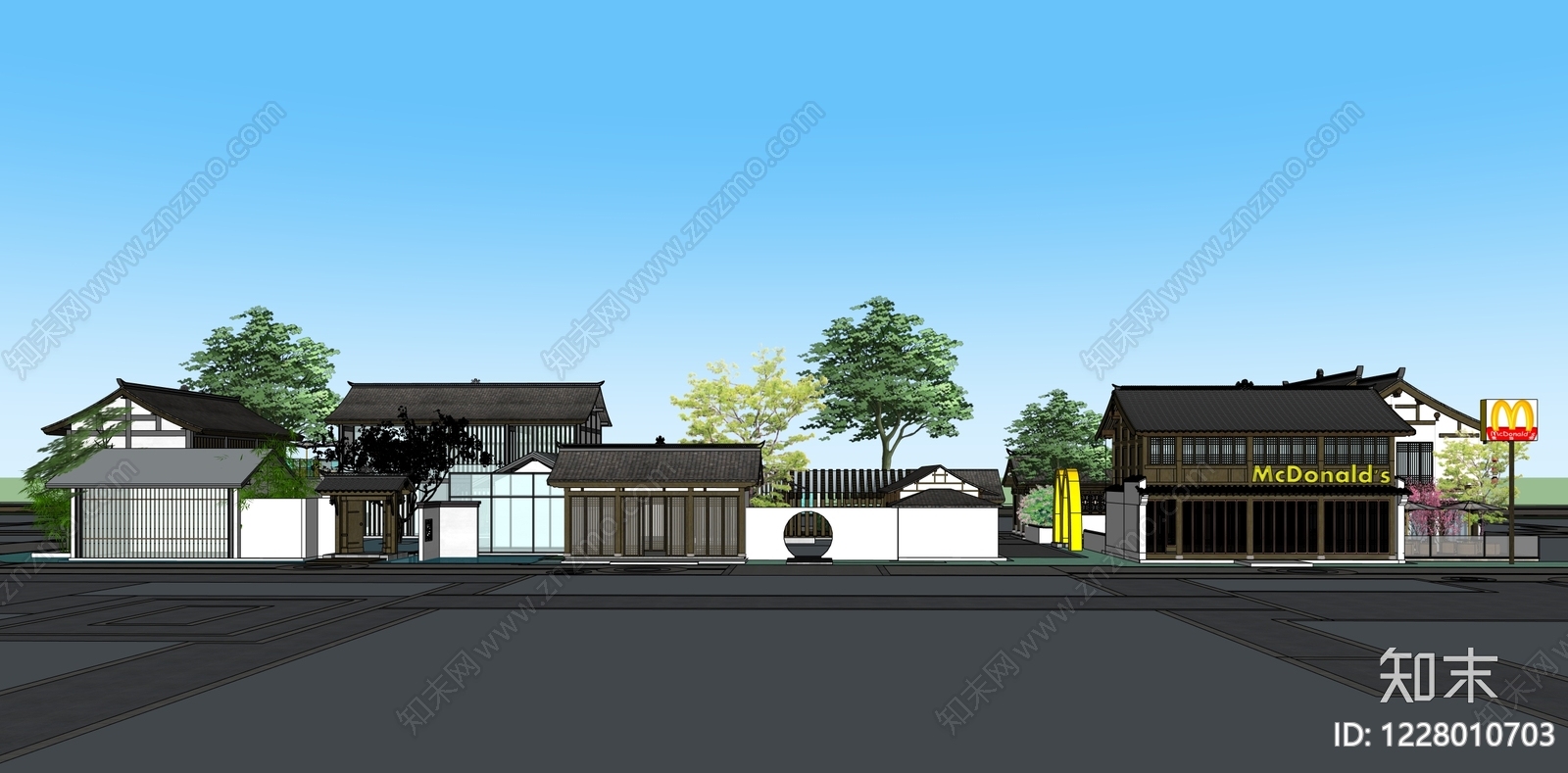 新中式商业街SU模型下载【ID:1228010703】