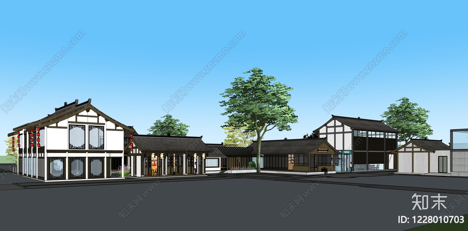 新中式商业街SU模型下载【ID:1228010703】