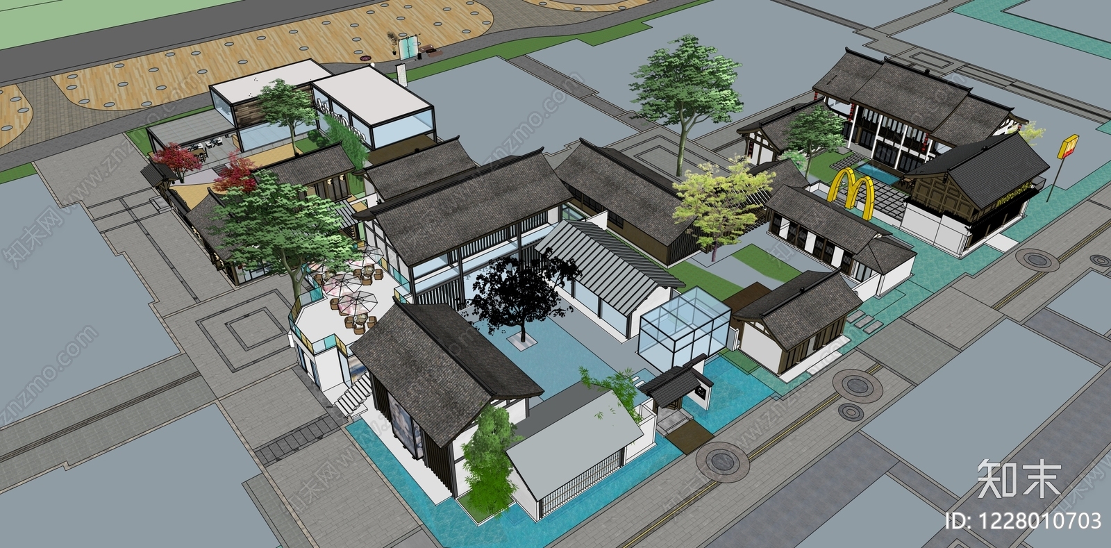 新中式商业街SU模型下载【ID:1228010703】