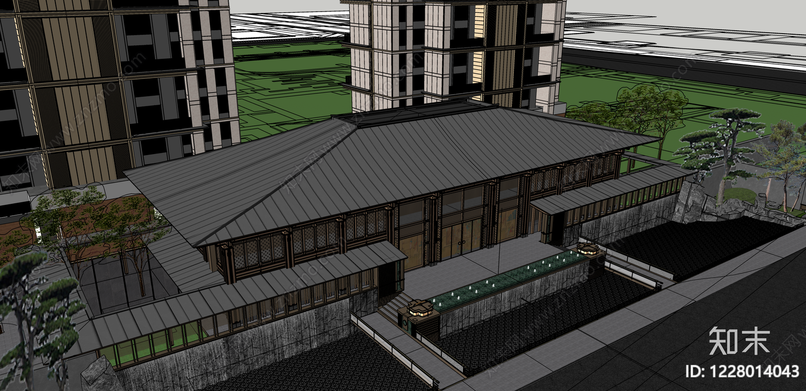 中式小区建筑SU模型下载【ID:1228014043】