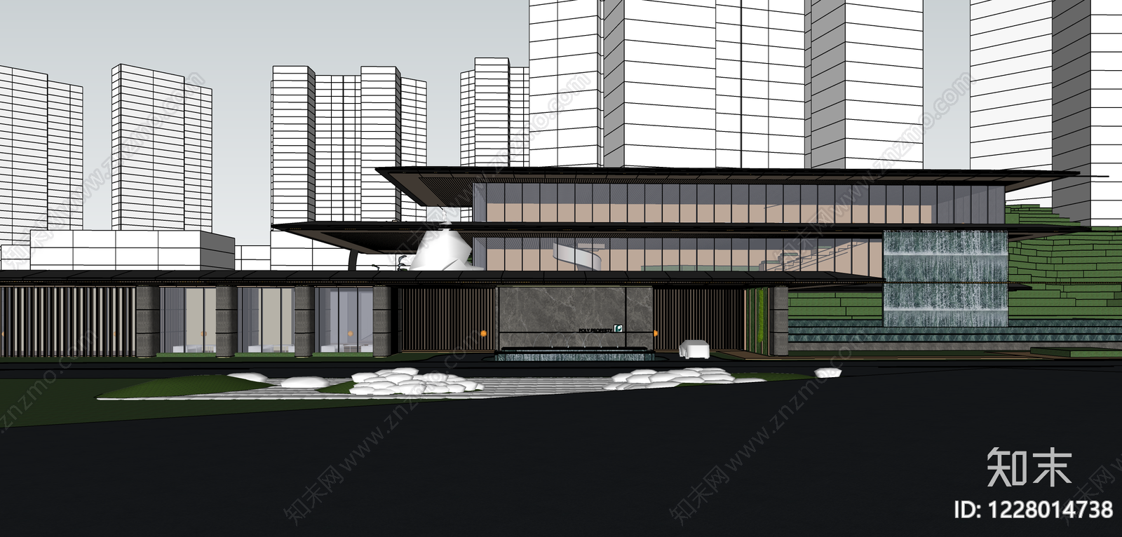 现代售楼处建筑SU模型下载【ID:1228014738】