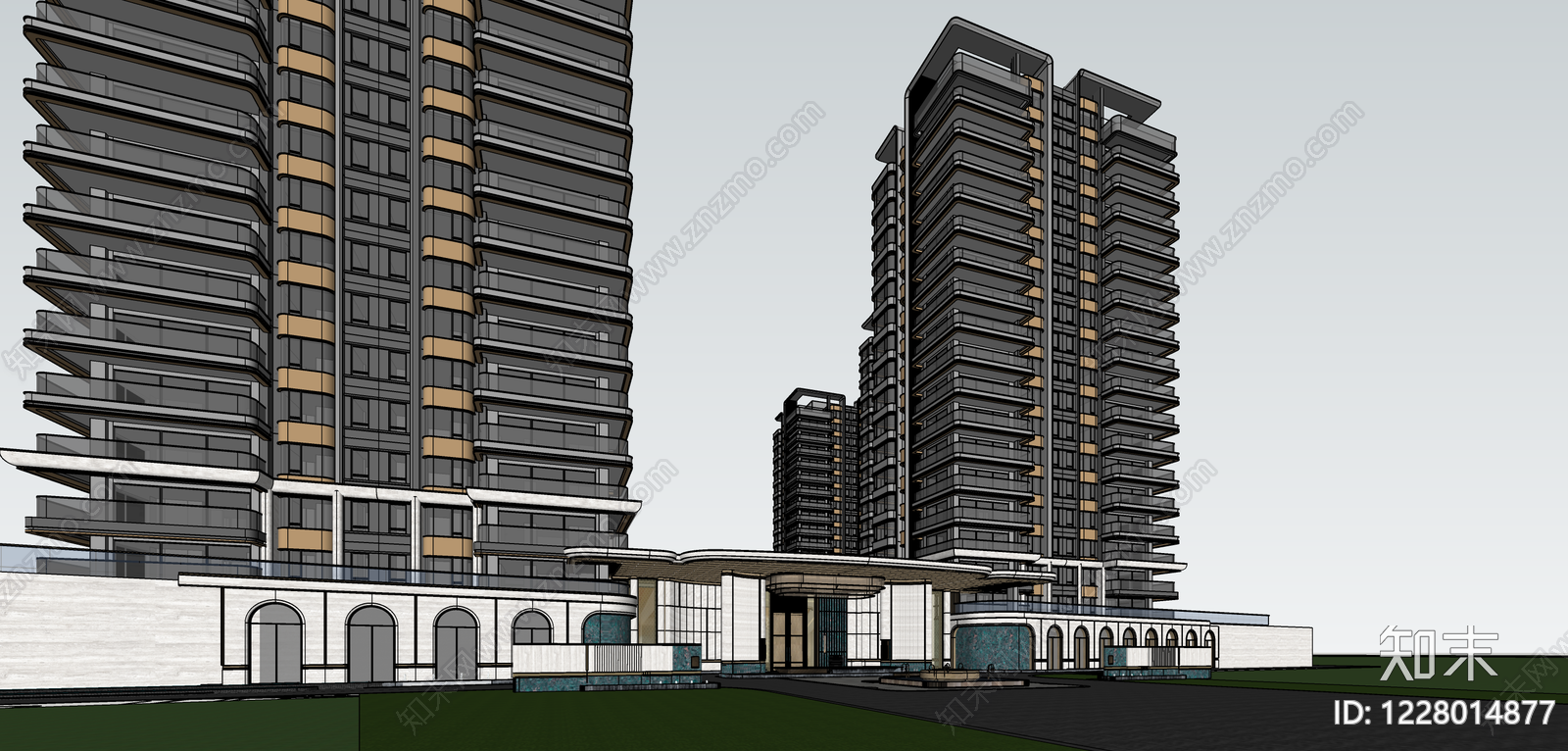 现代小区建筑SU模型下载【ID:1228014877】