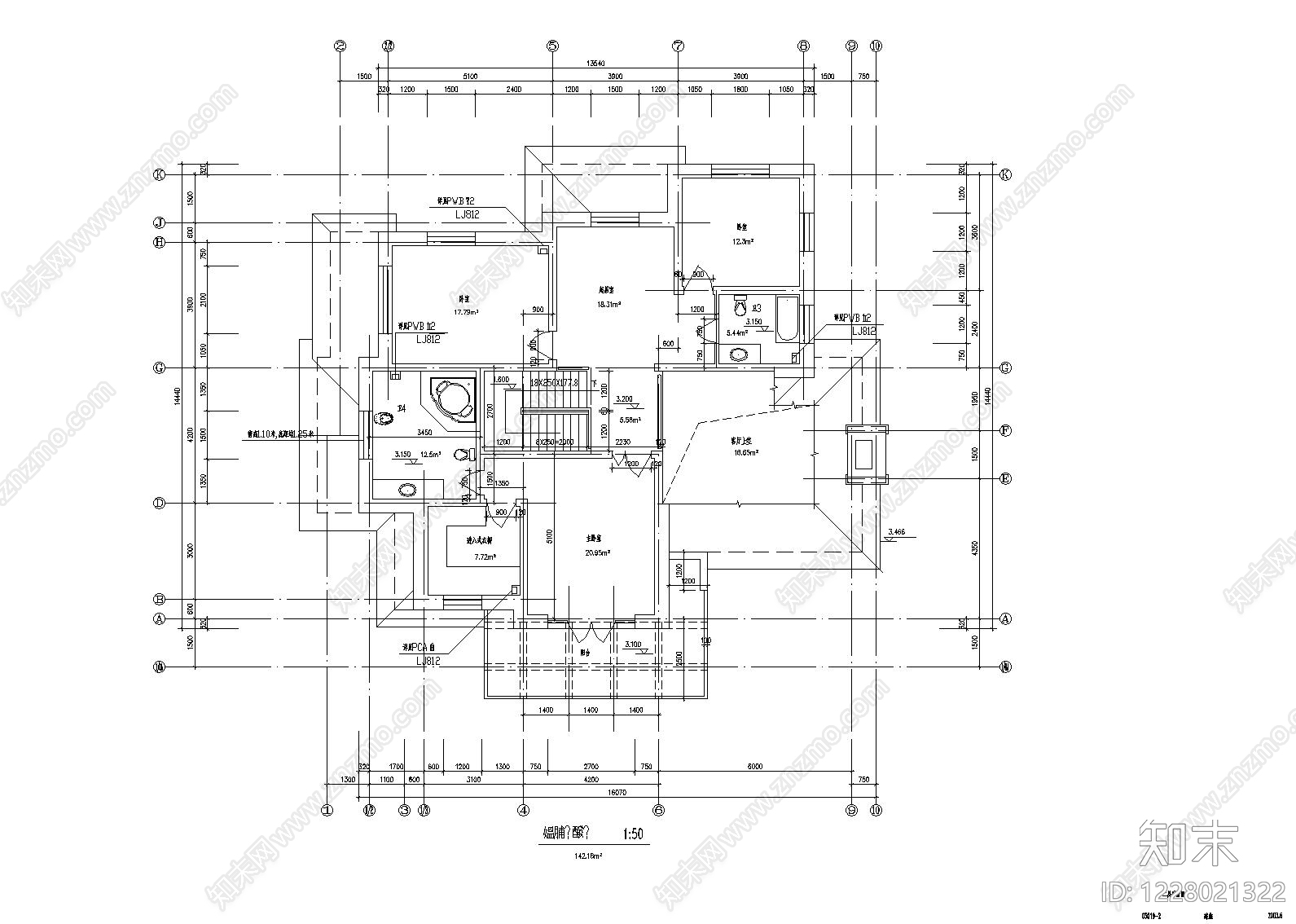 别墅建筑cad施工图下载【ID:1228021322】