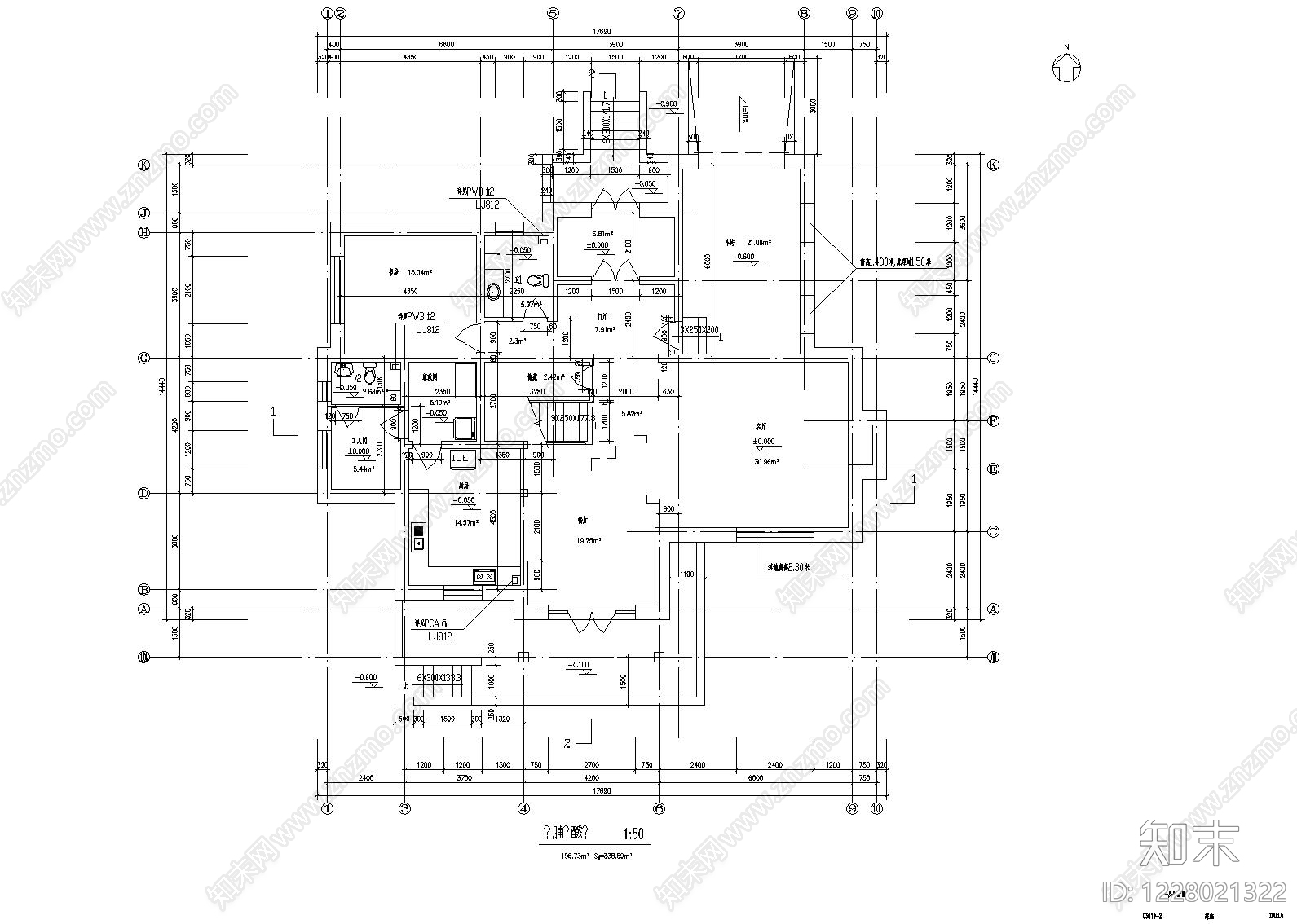 别墅建筑cad施工图下载【ID:1228021322】
