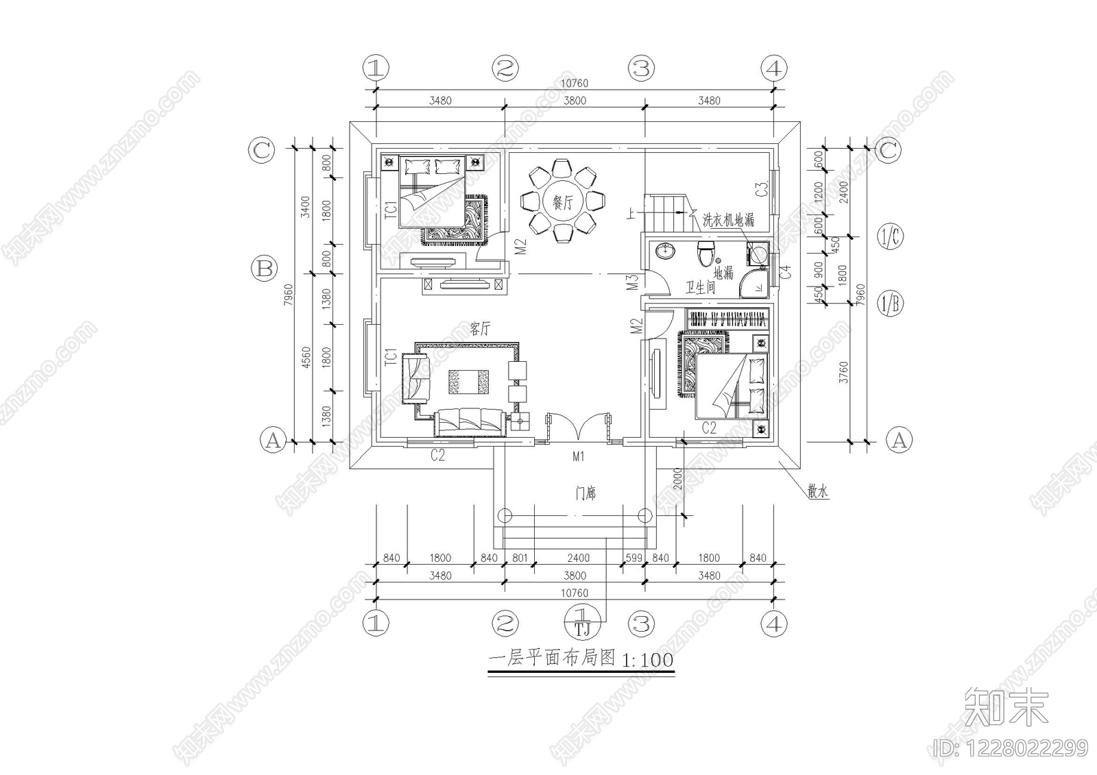 别墅建筑cad施工图下载【ID:1228022299】