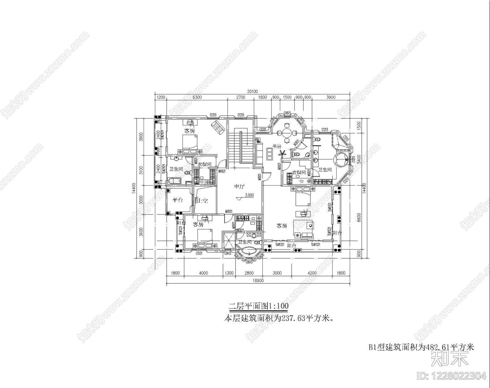 别墅建筑cad施工图下载【ID:1228022304】