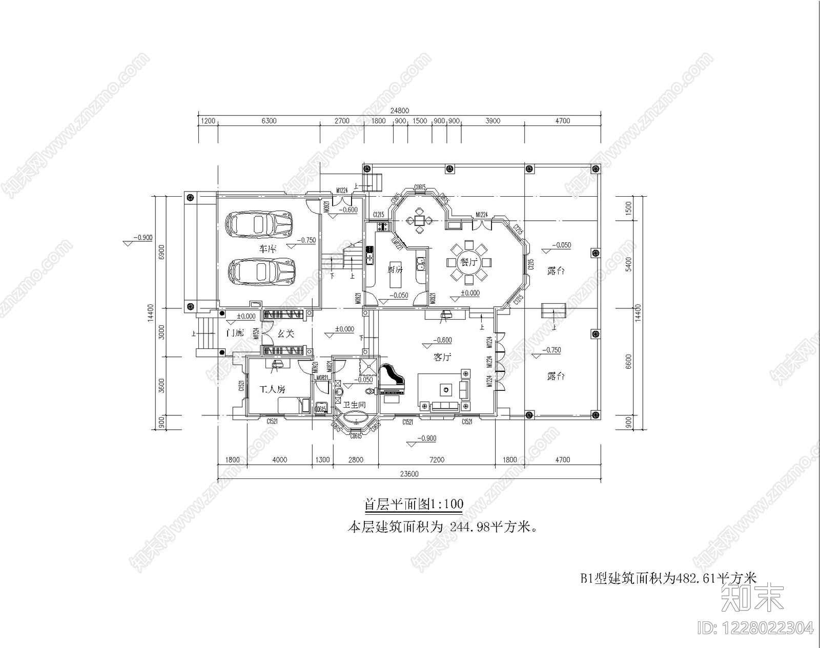 别墅建筑cad施工图下载【ID:1228022304】