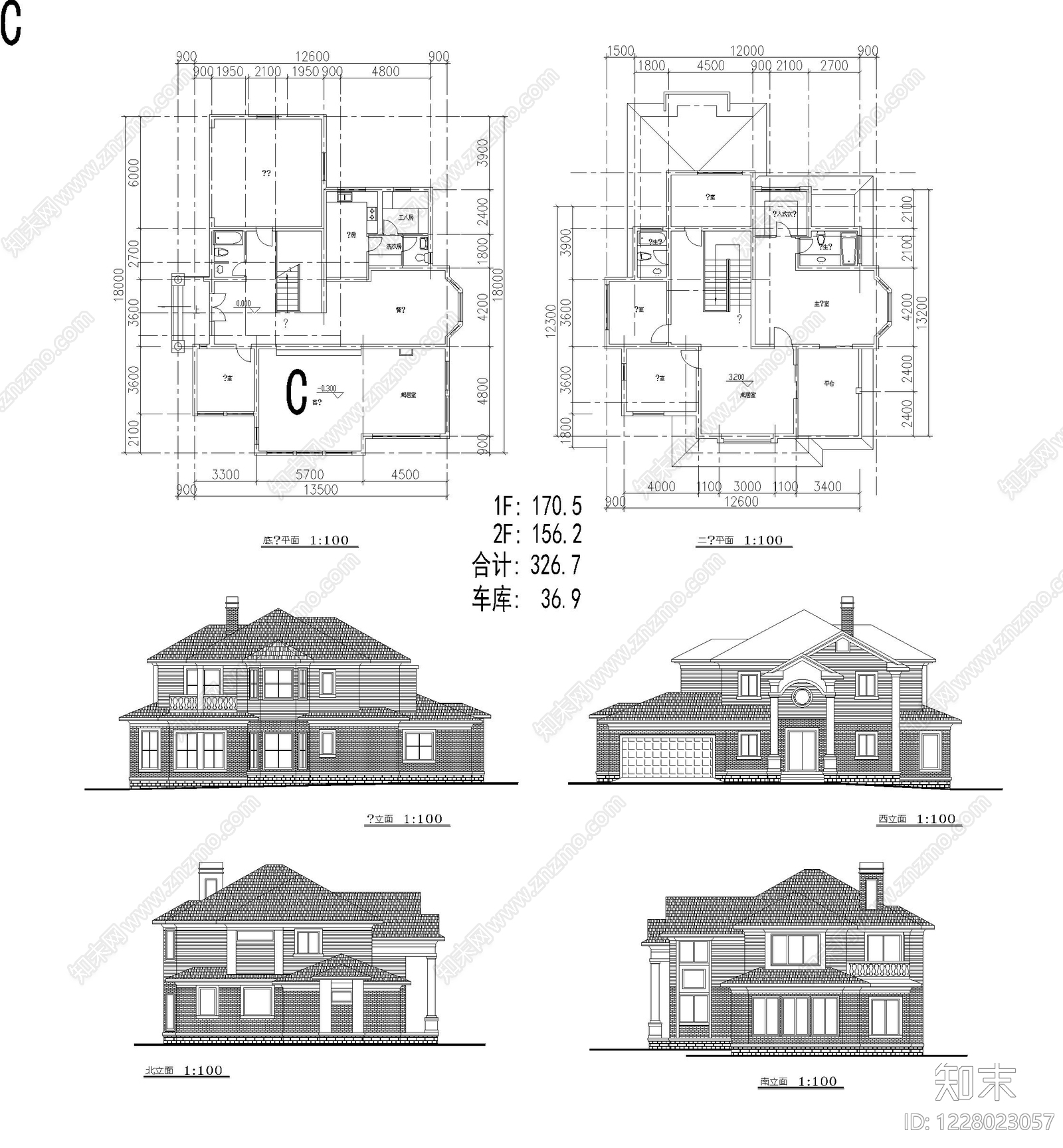 别墅建筑cad施工图下载【ID:1228023057】