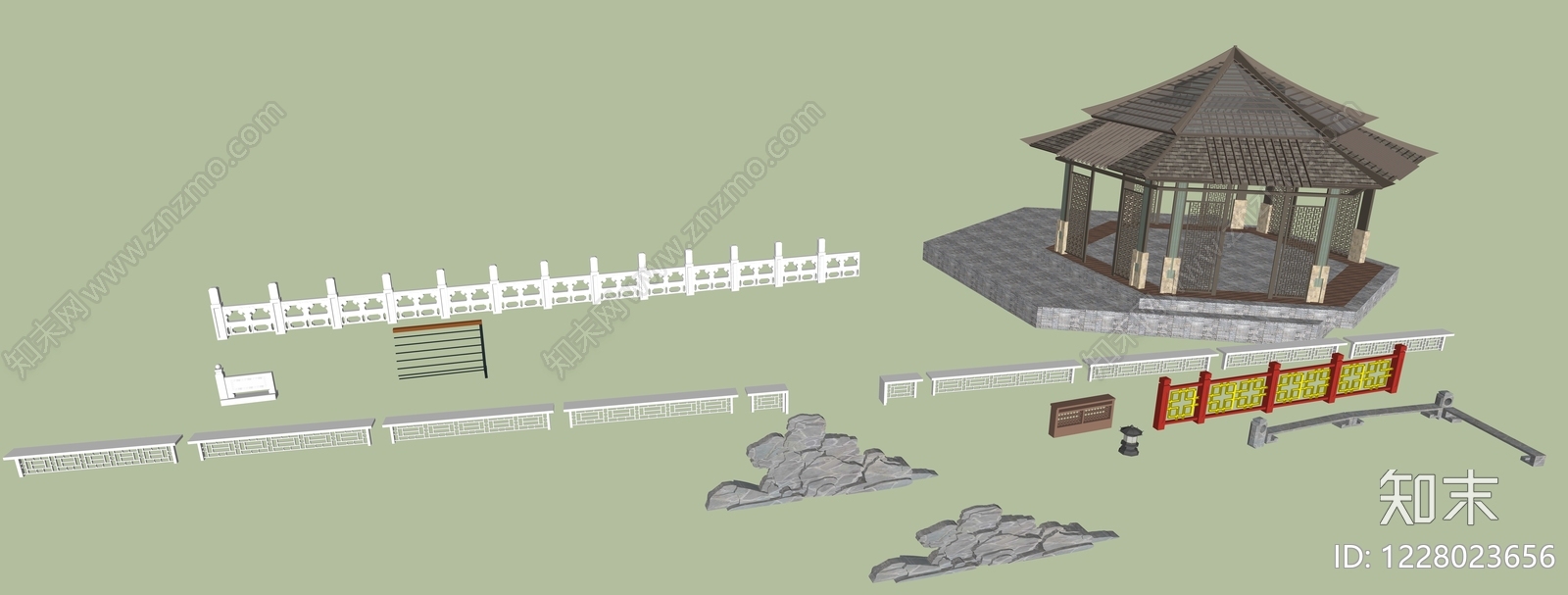 中式其他景观小品SU模型下载【ID:1228023656】