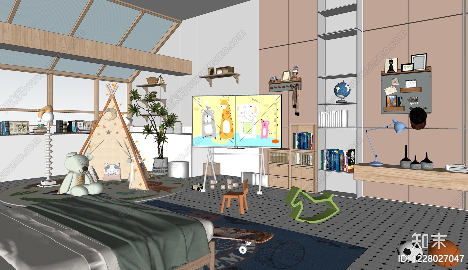 现代通用儿童房SU模型下载【ID:1228027047】