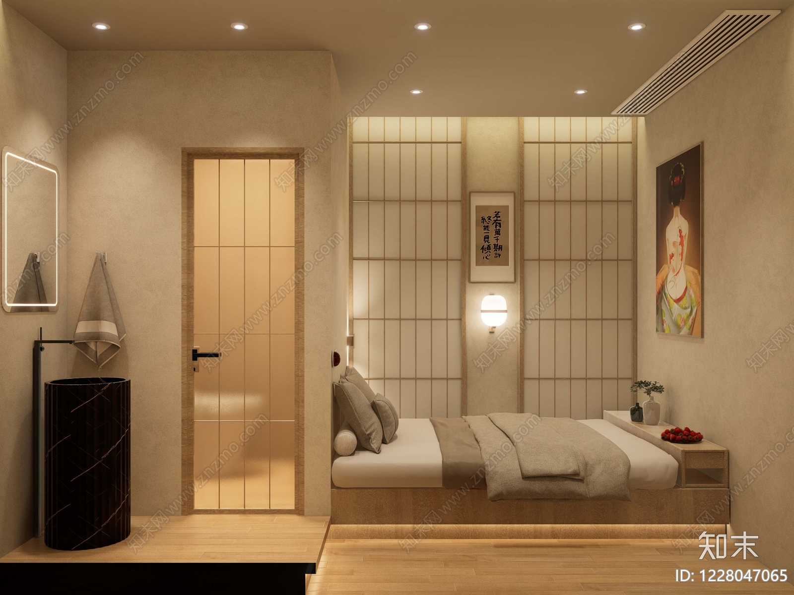 日式榻榻米卧室SU模型下载【ID:1228047065】