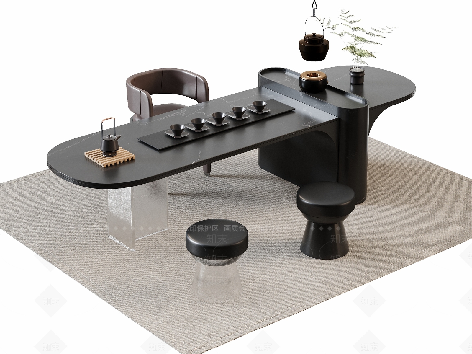 意式极简茶桌椅3D模型下载【ID:1228050404】