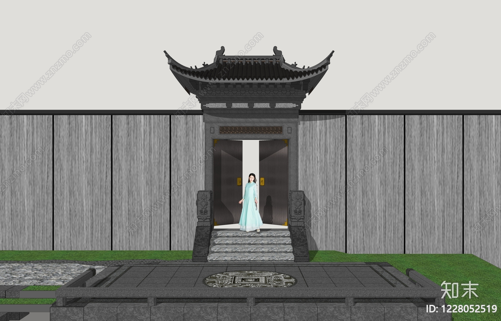 中式古建入口大门SU模型草图