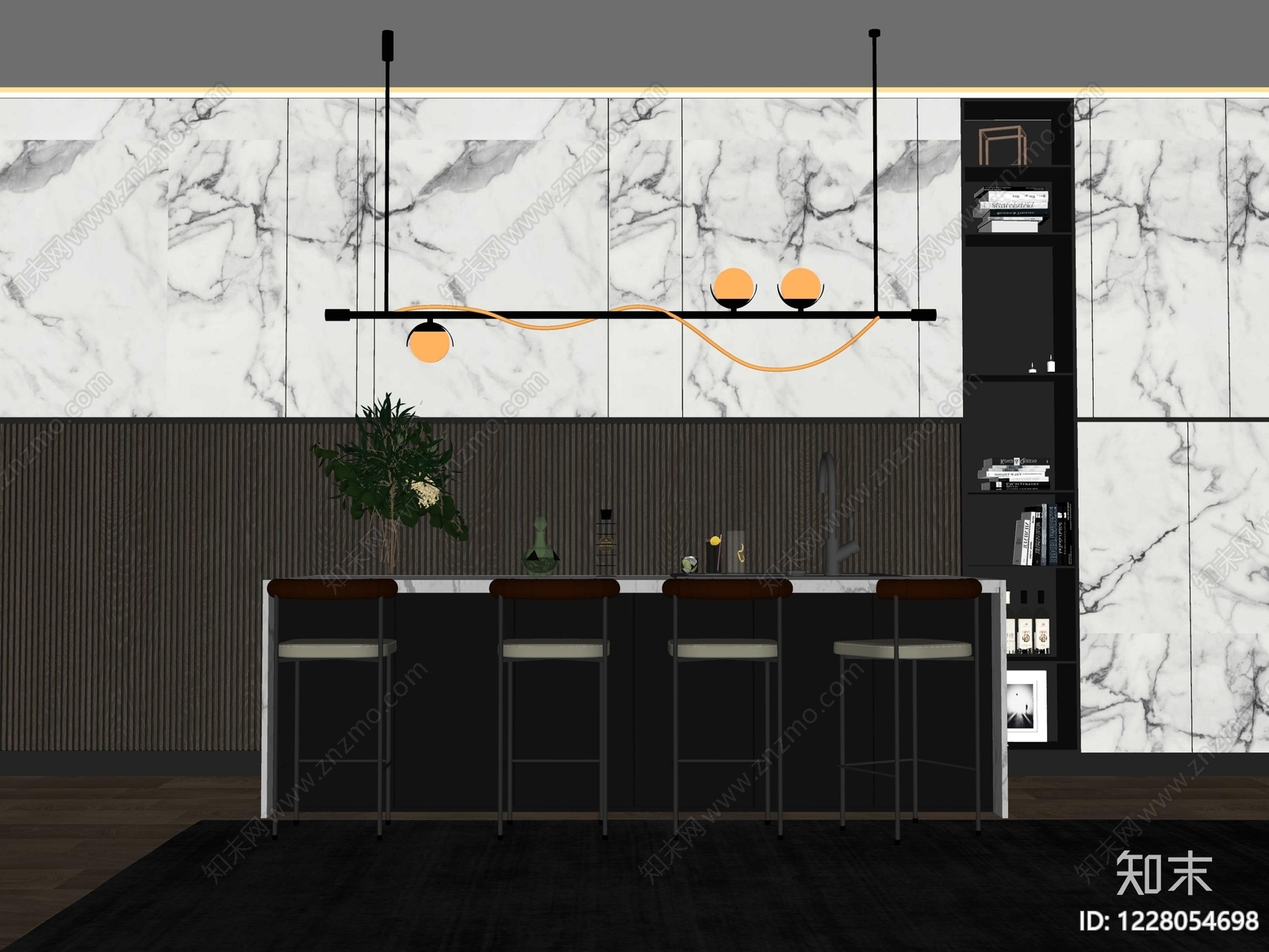 轻奢岛台餐厅SU模型下载【ID:1228054698】