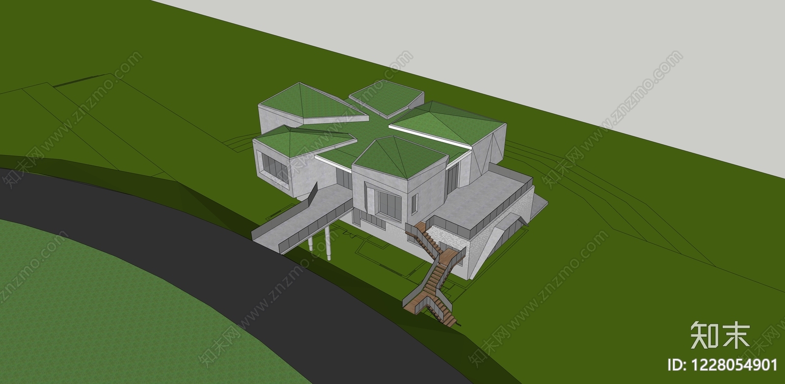 现代主义民宿建筑SU模型下载【ID:1228054901】