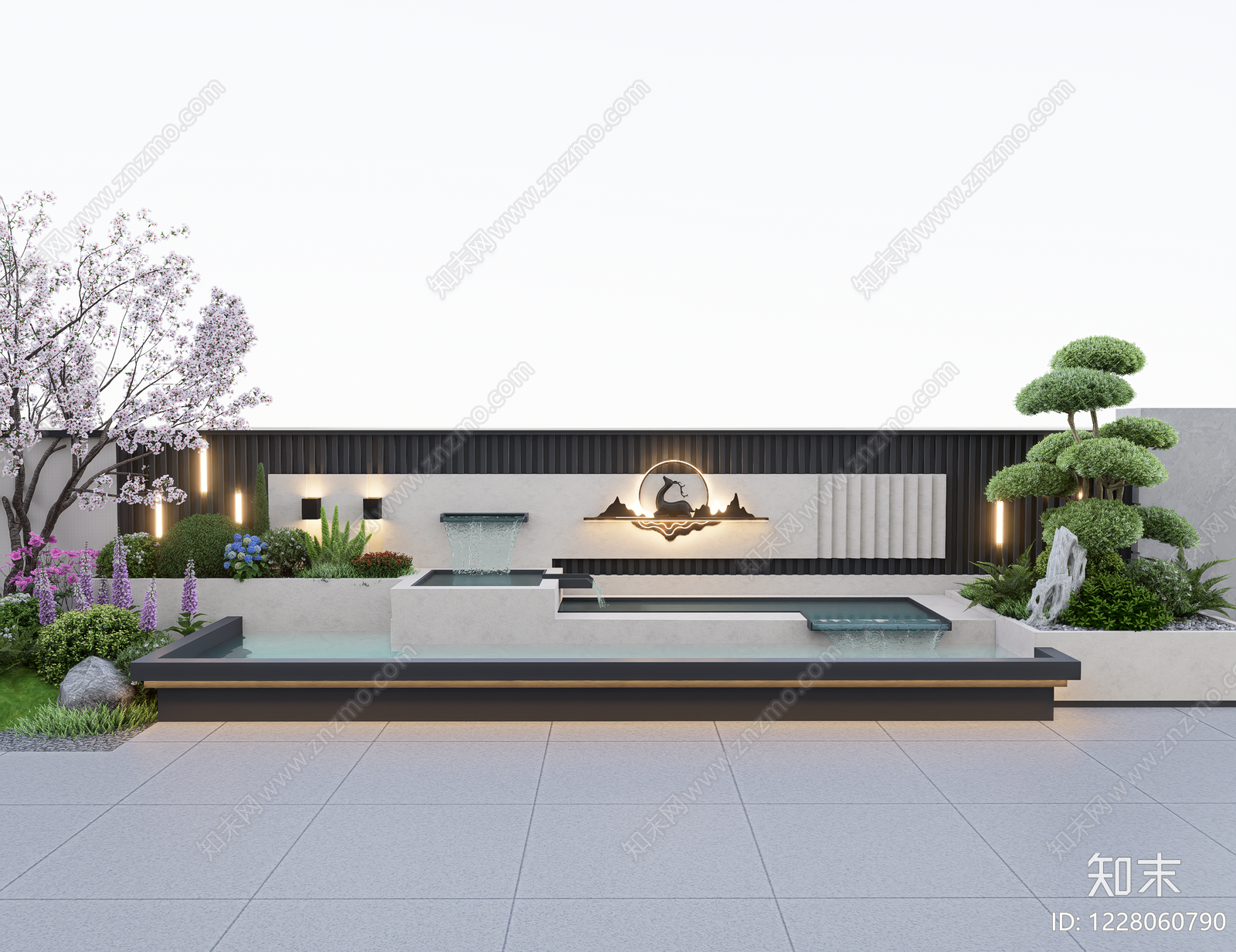 新中式景观别墅庭院SU模型下载【ID:1228060790】