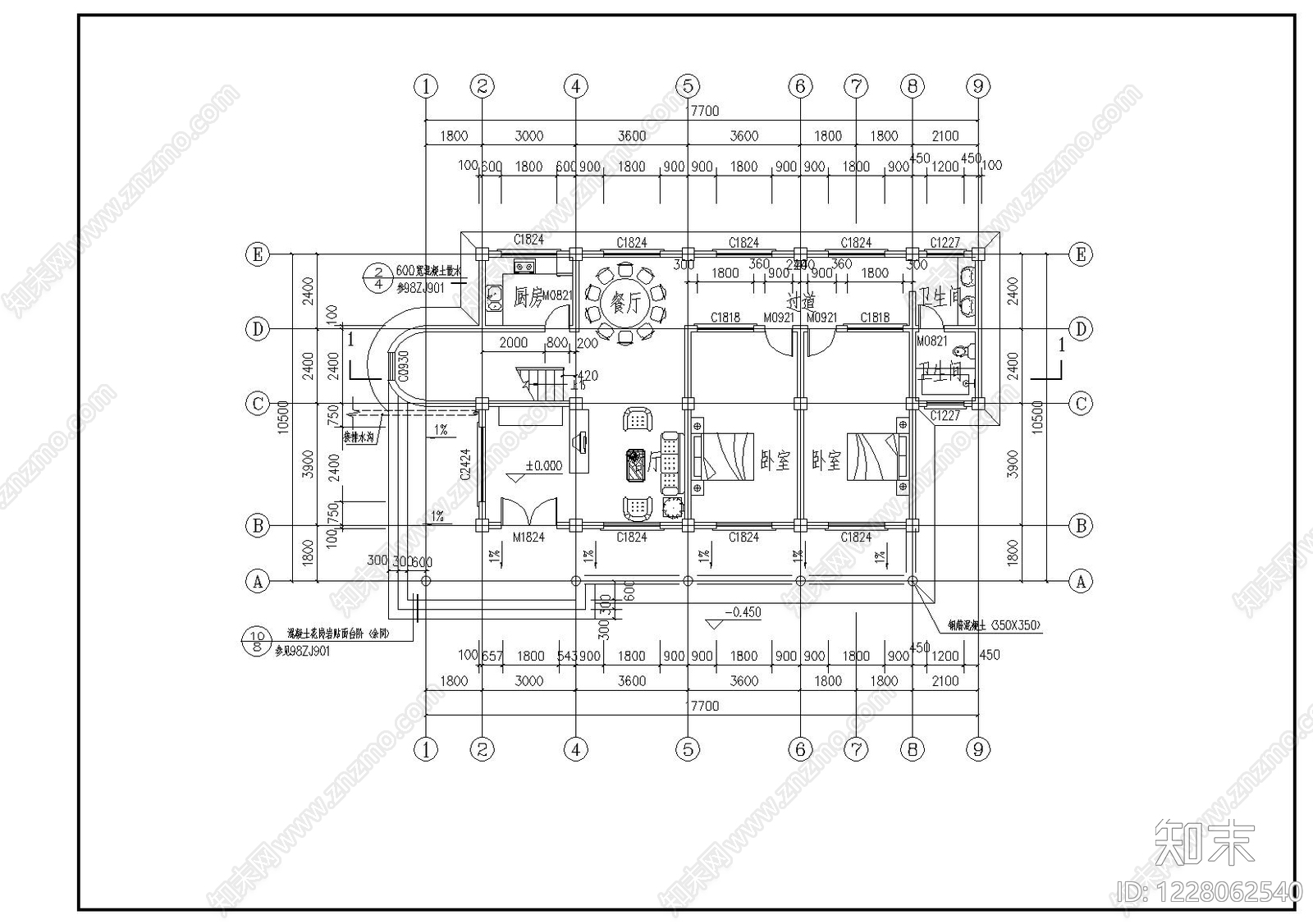 别墅建筑cad施工图下载【ID:1228062540】