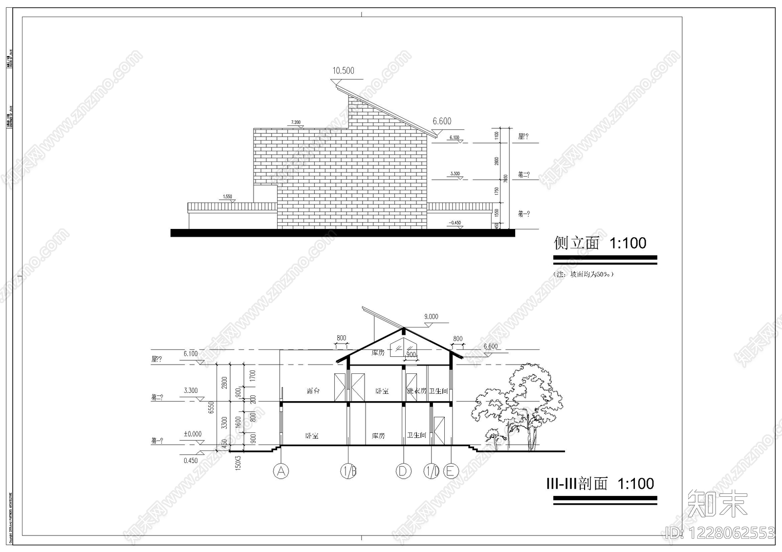 别墅建筑cad施工图下载【ID:1228062553】