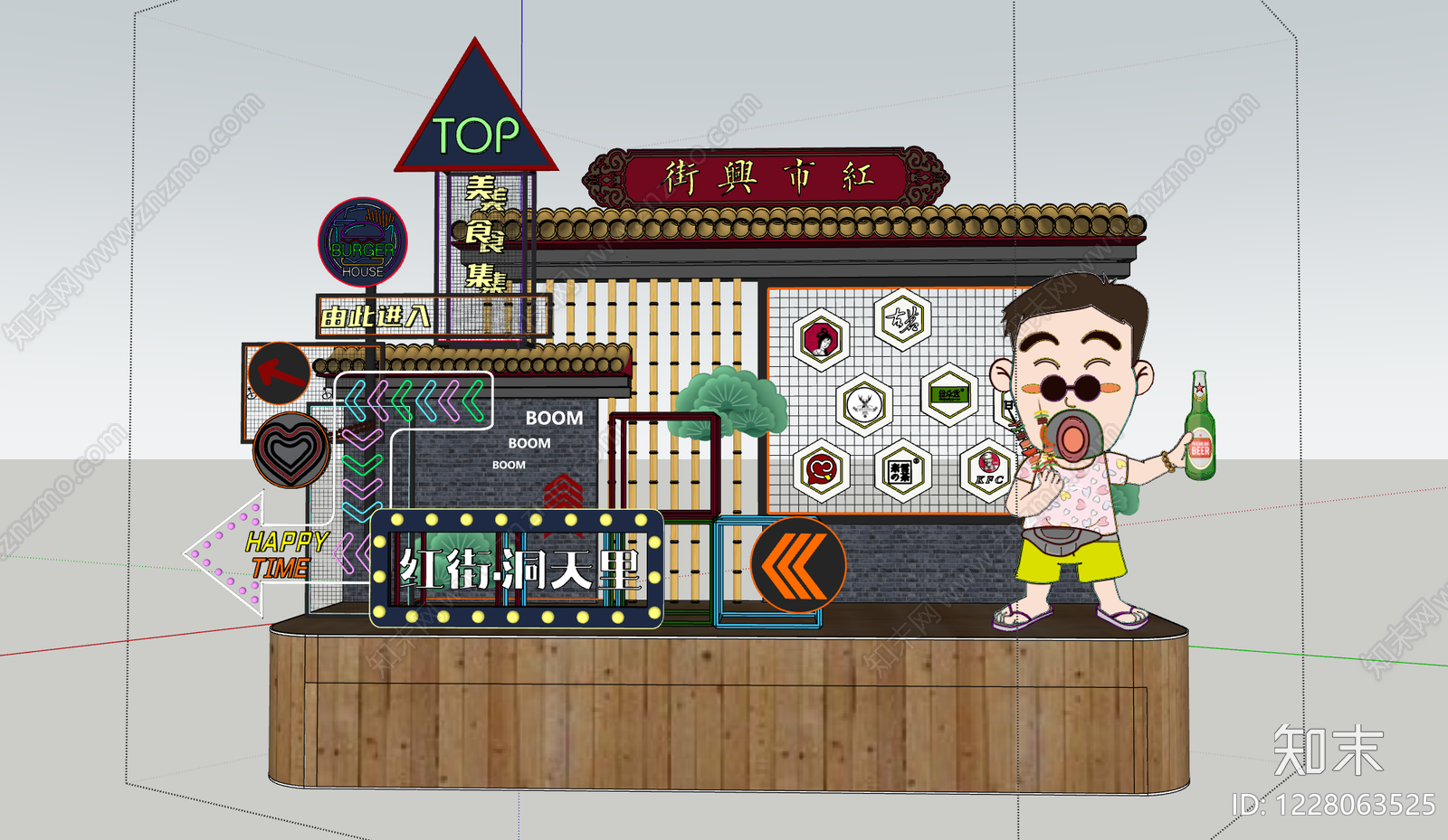 复古工业风打卡墙SU模型下载【ID:1228063525】
