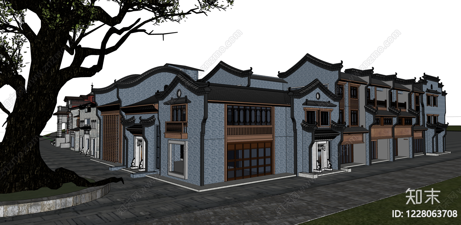 中式古建商业街SU模型下载【ID:1228063708】