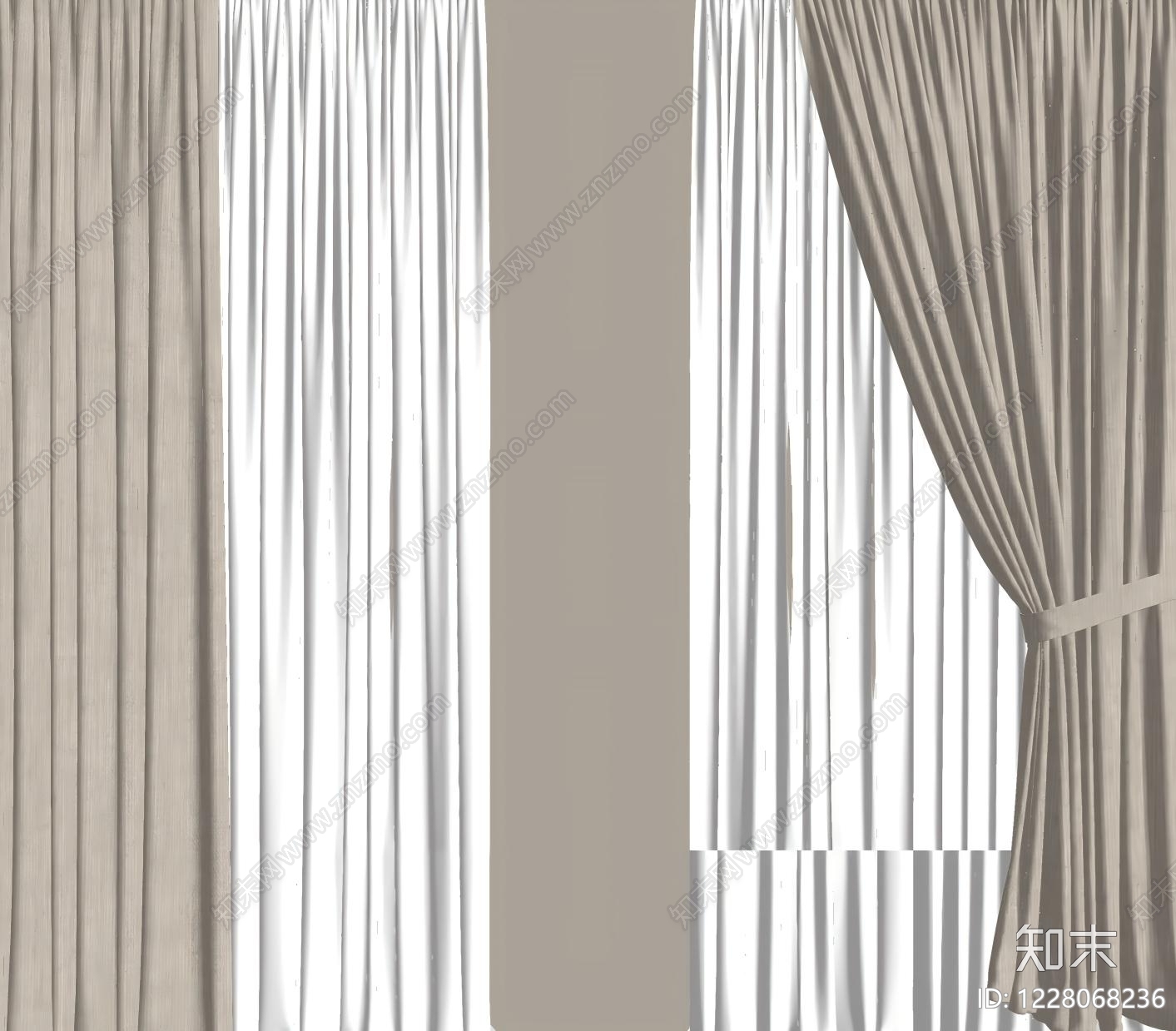 极简窗帘SU模型下载【ID:1228068236】