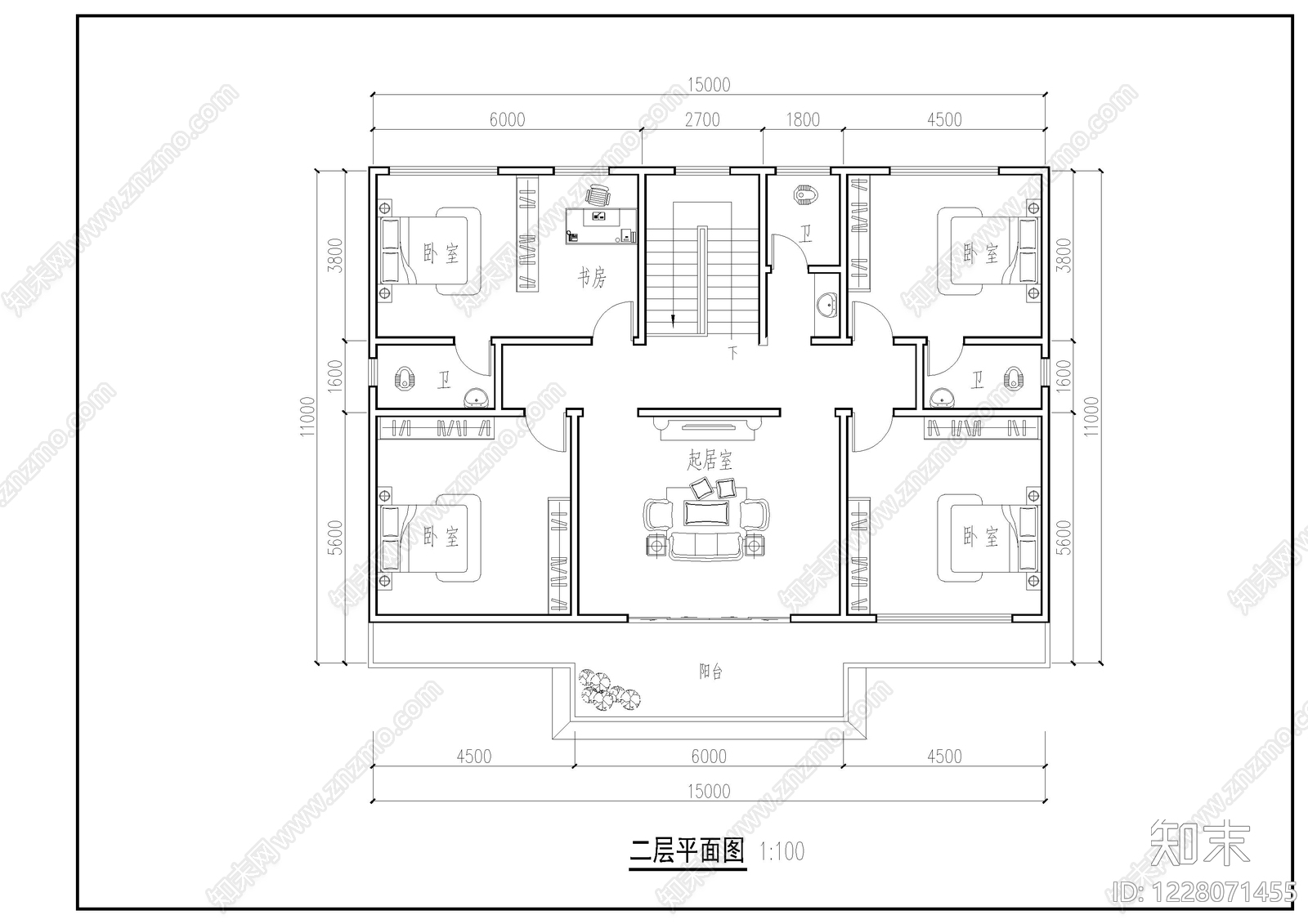 别墅建筑cad施工图下载【ID:1228071455】