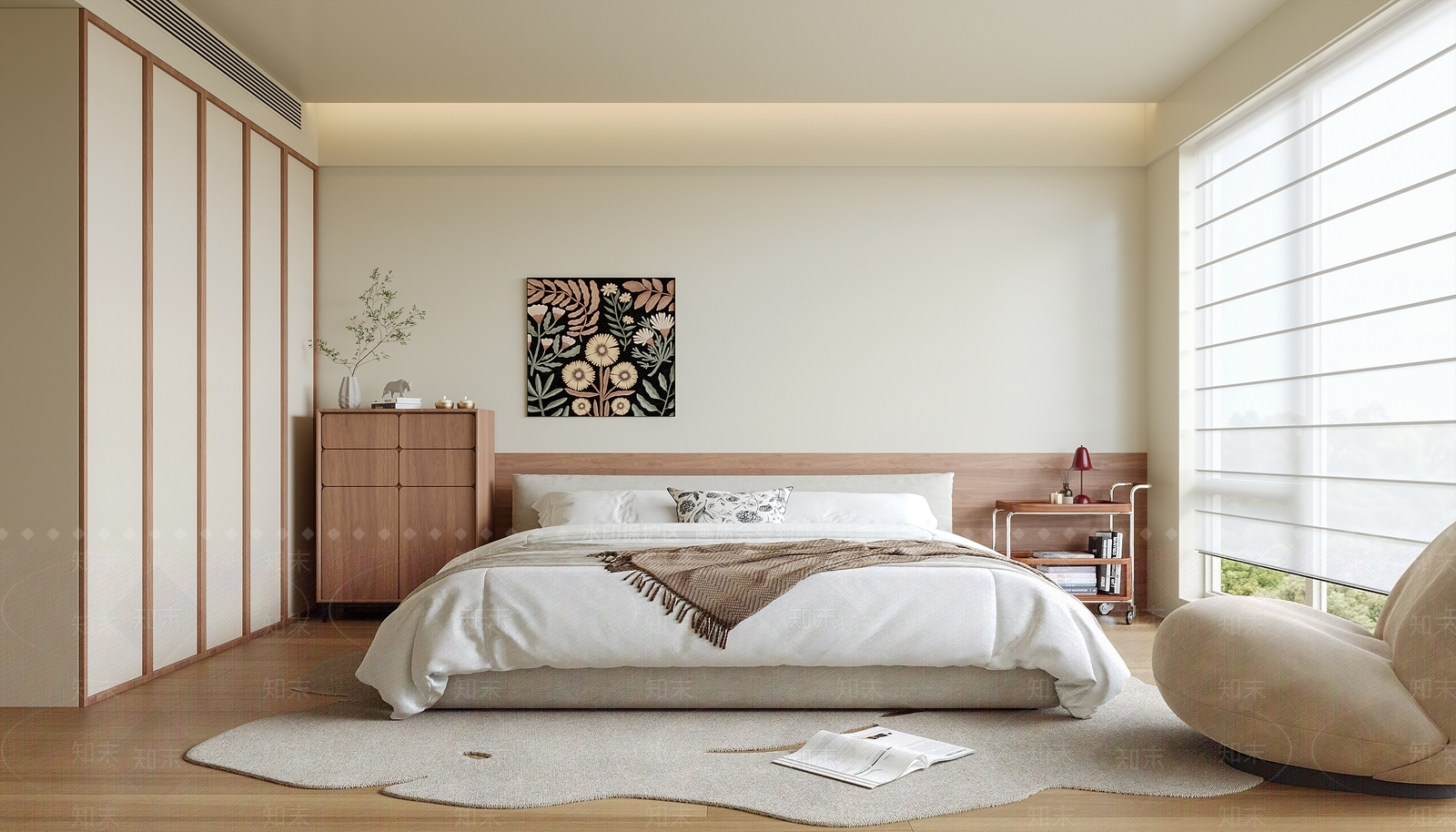 原木风家居卧室3D模型下载【ID:1228072465】