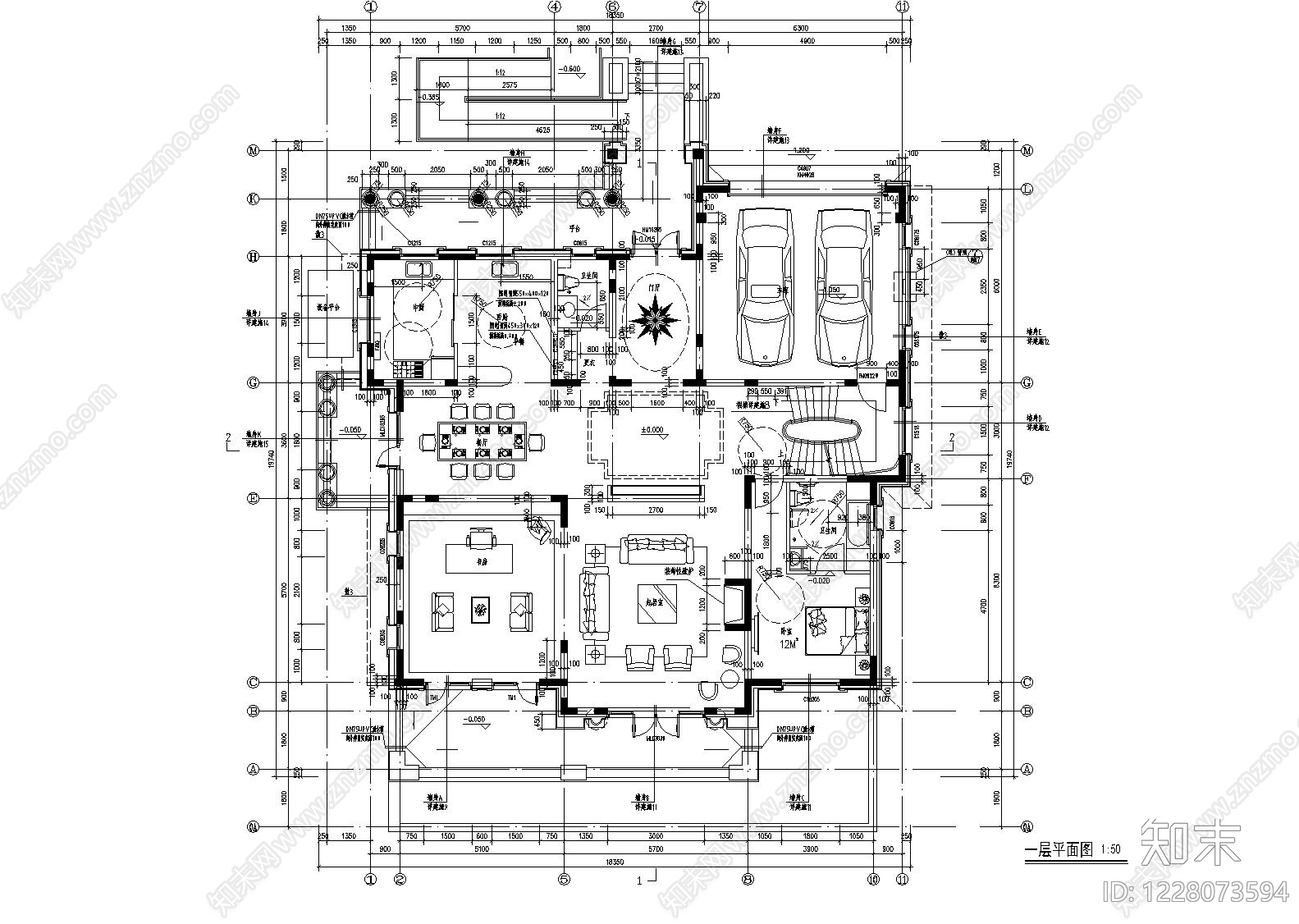 别墅建筑cad施工图下载【ID:1228073594】